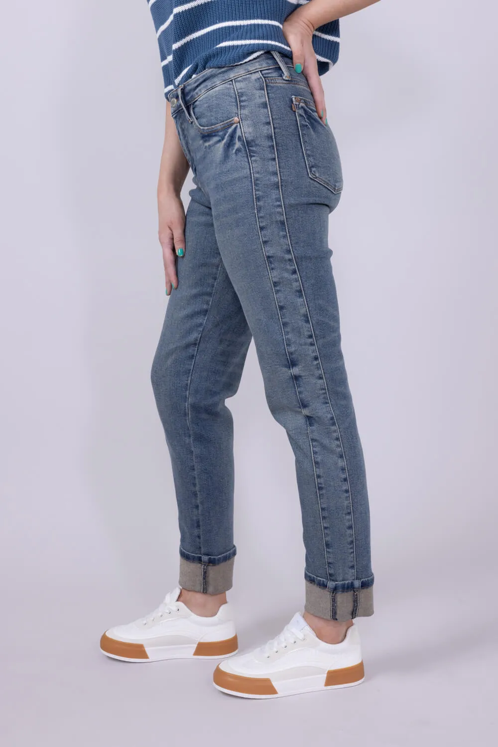 Judy Blue Vintage Mid-Rise Roll Cuff Boyfriend Jeans for Women | 88946REG