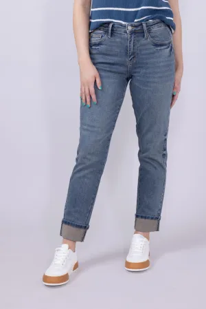 Judy Blue Vintage Mid-Rise Roll Cuff Boyfriend Jeans for Women | 88946REG