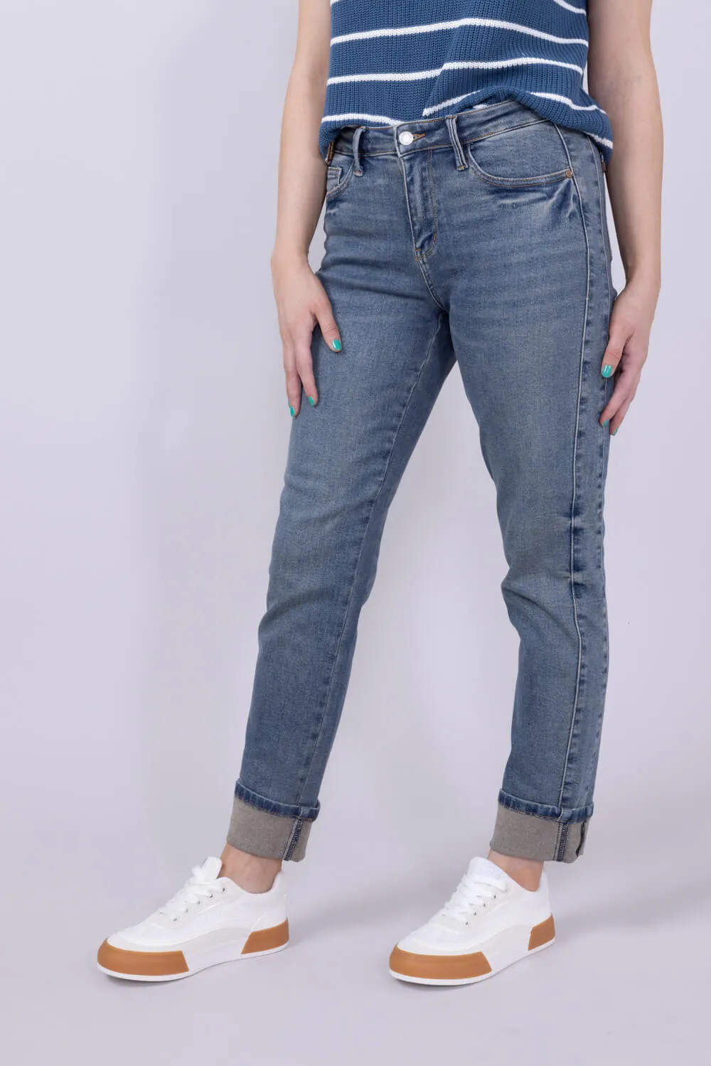 Judy Blue Vintage Mid-Rise Roll Cuff Boyfriend Jeans for Women | 88946REG