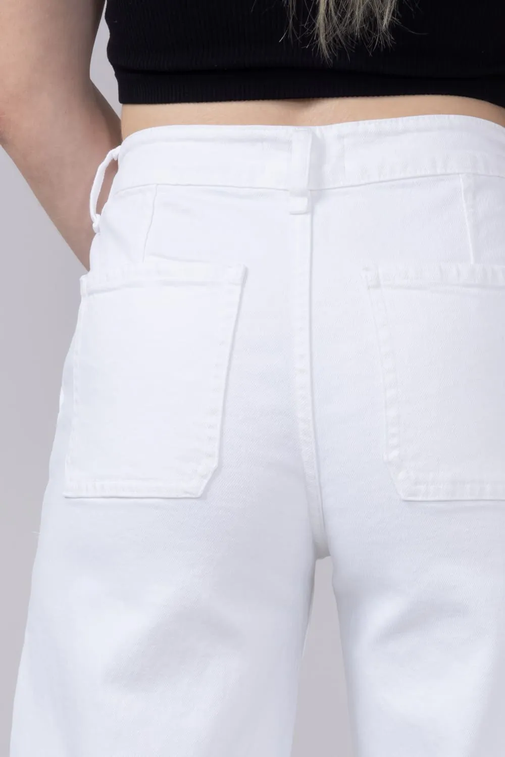 KanCan High Rise Cropped Wide Leg Jeans for Women in White | KC7480WT