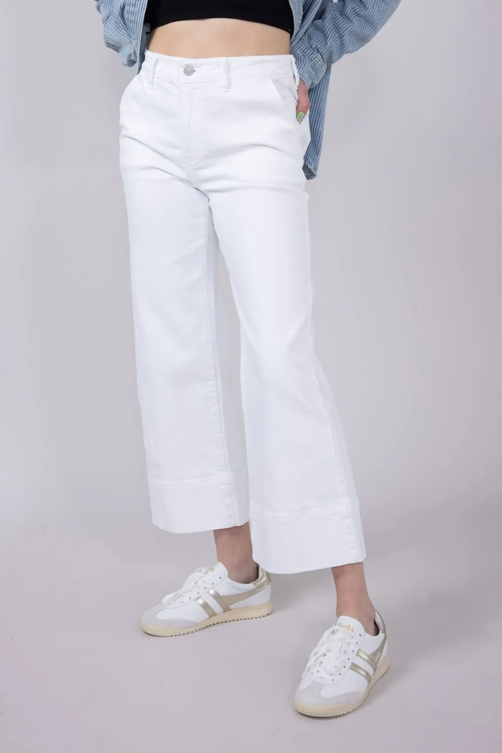 KanCan High Rise Cropped Wide Leg Jeans for Women in White | KC7480WT