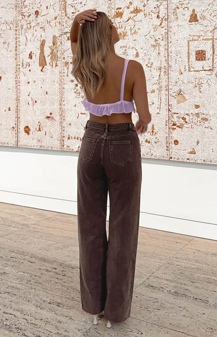 Kansis Brown Uneven Waist Jeans