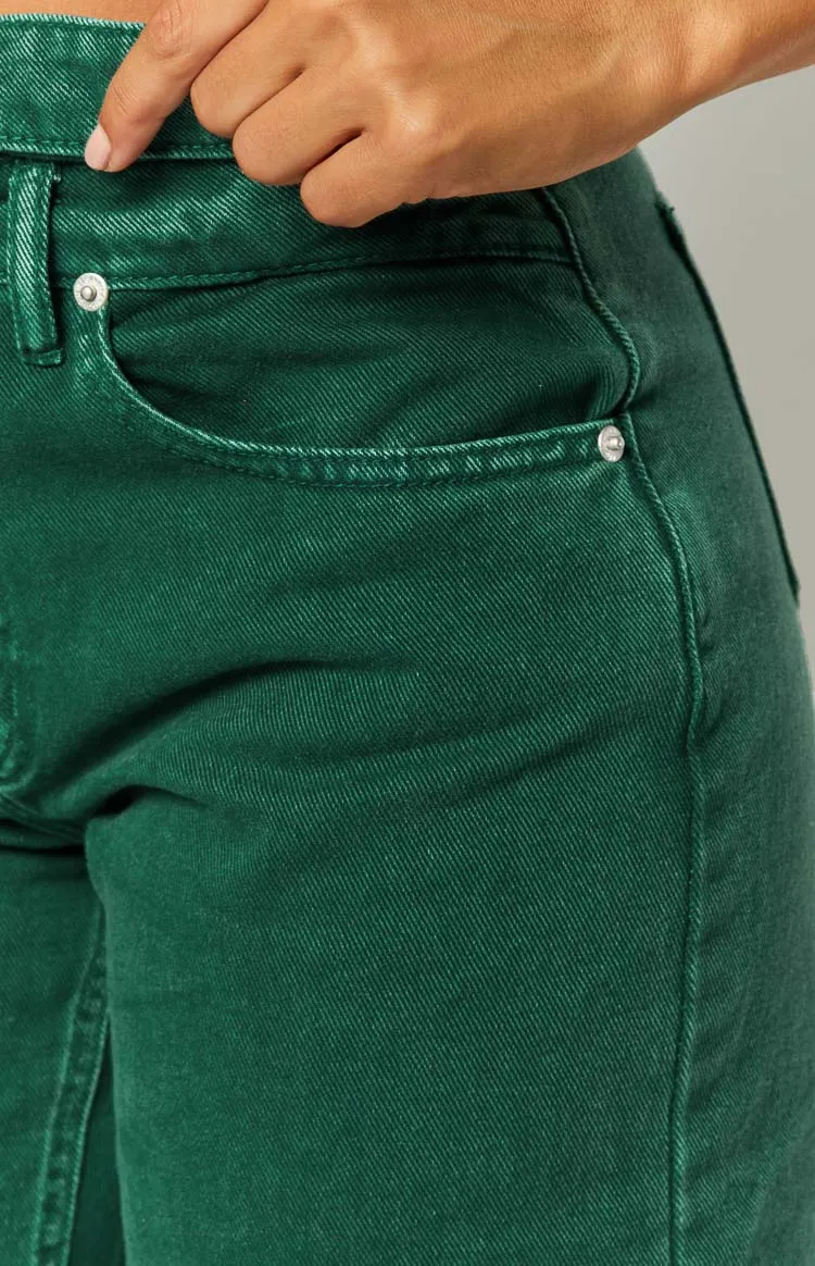 Kansis Green Uneven Waist Jeans