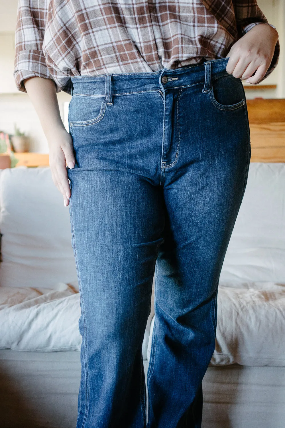Kelly High Rise Angled Side Seam Flare Jeans - PLUS