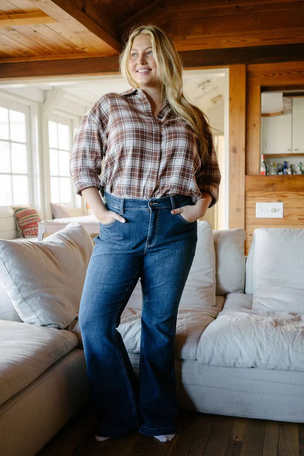 Kelly High Rise Angled Side Seam Flare Jeans - PLUS