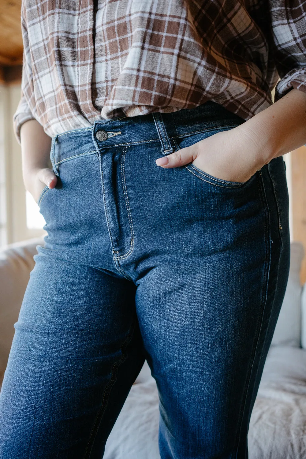 Kelly High Rise Angled Side Seam Flare Jeans - PLUS