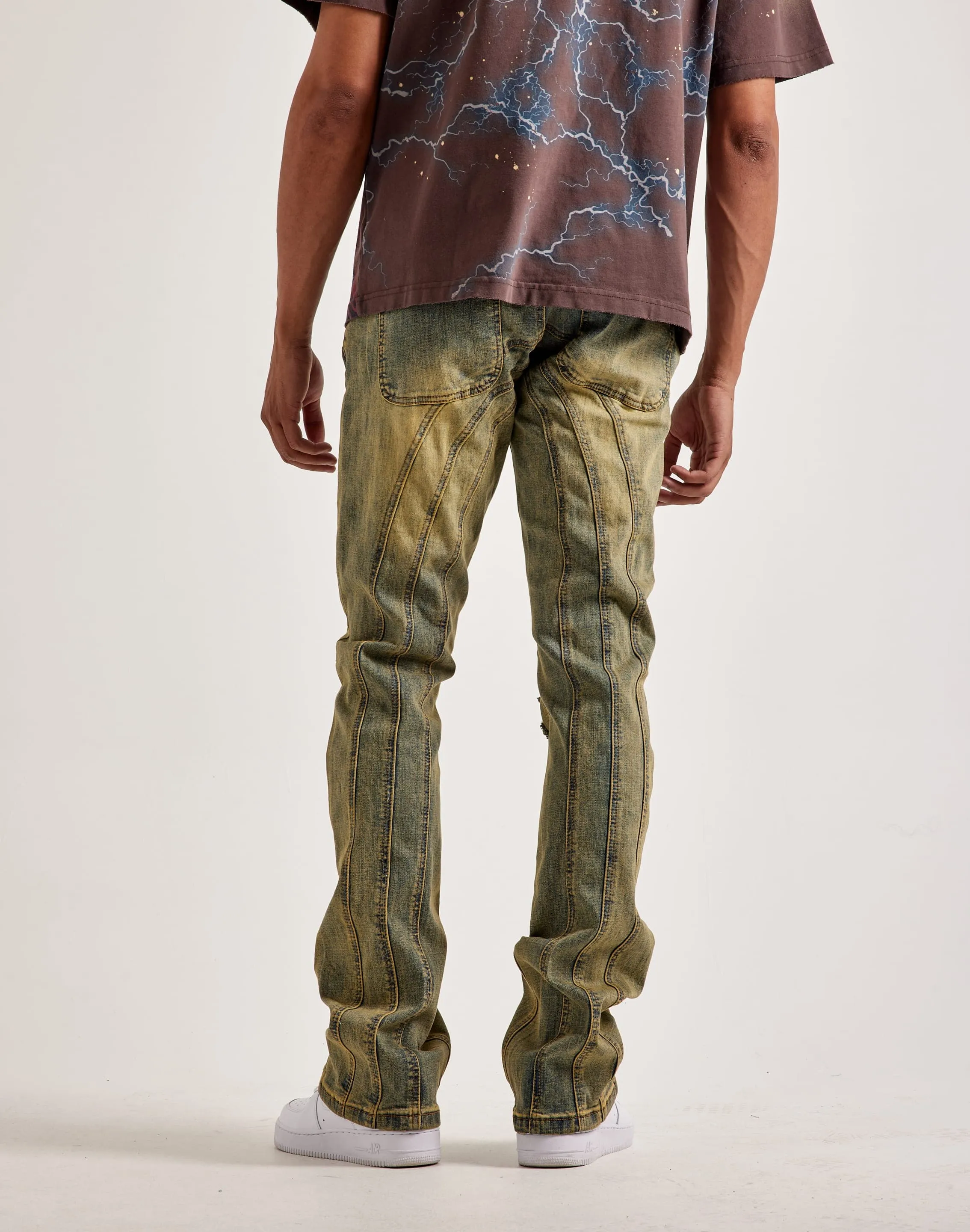 Kilogram Centric Moto Stacked Flare Jeans