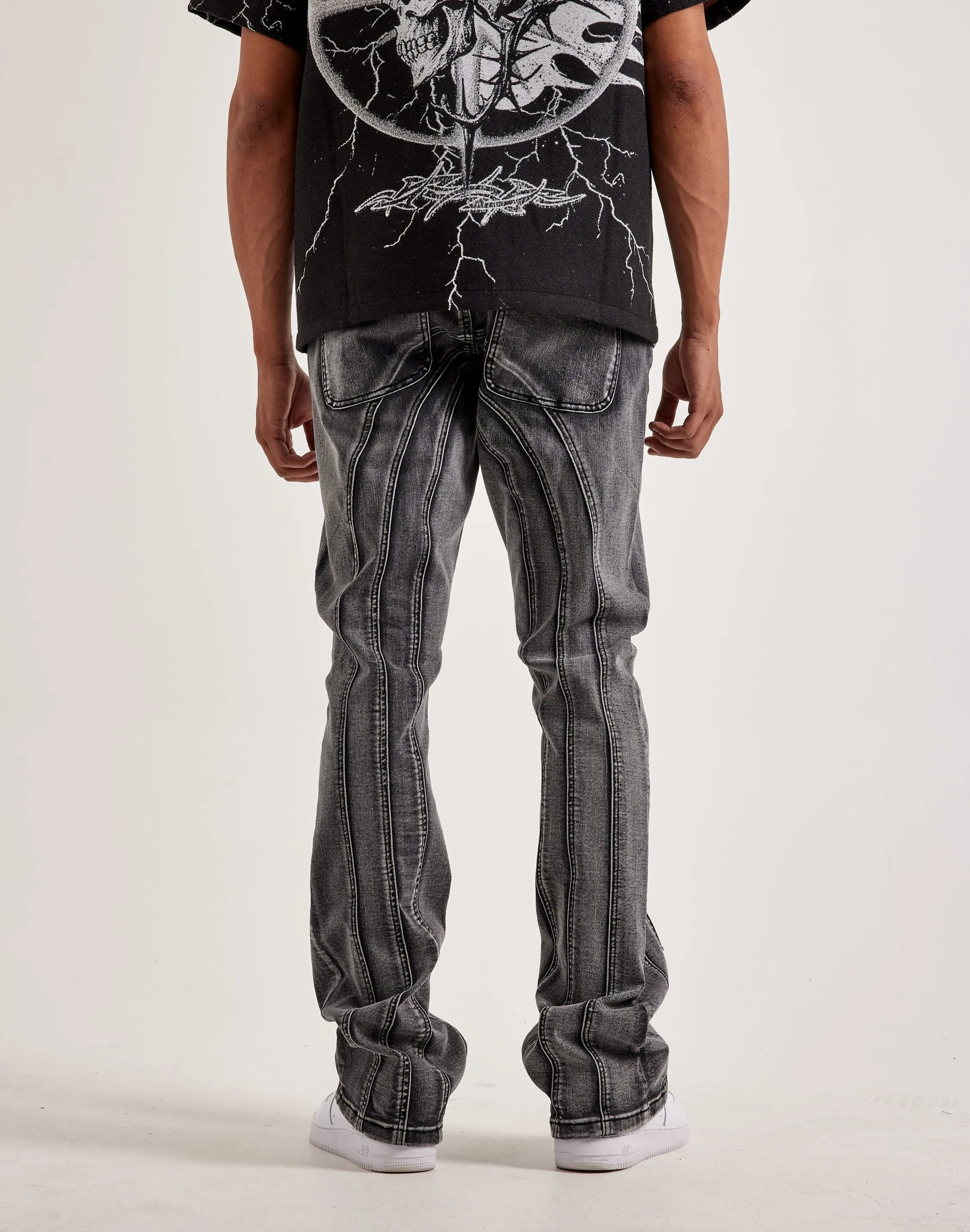 Kilogram Centric Moto Stacked Flare Jeans