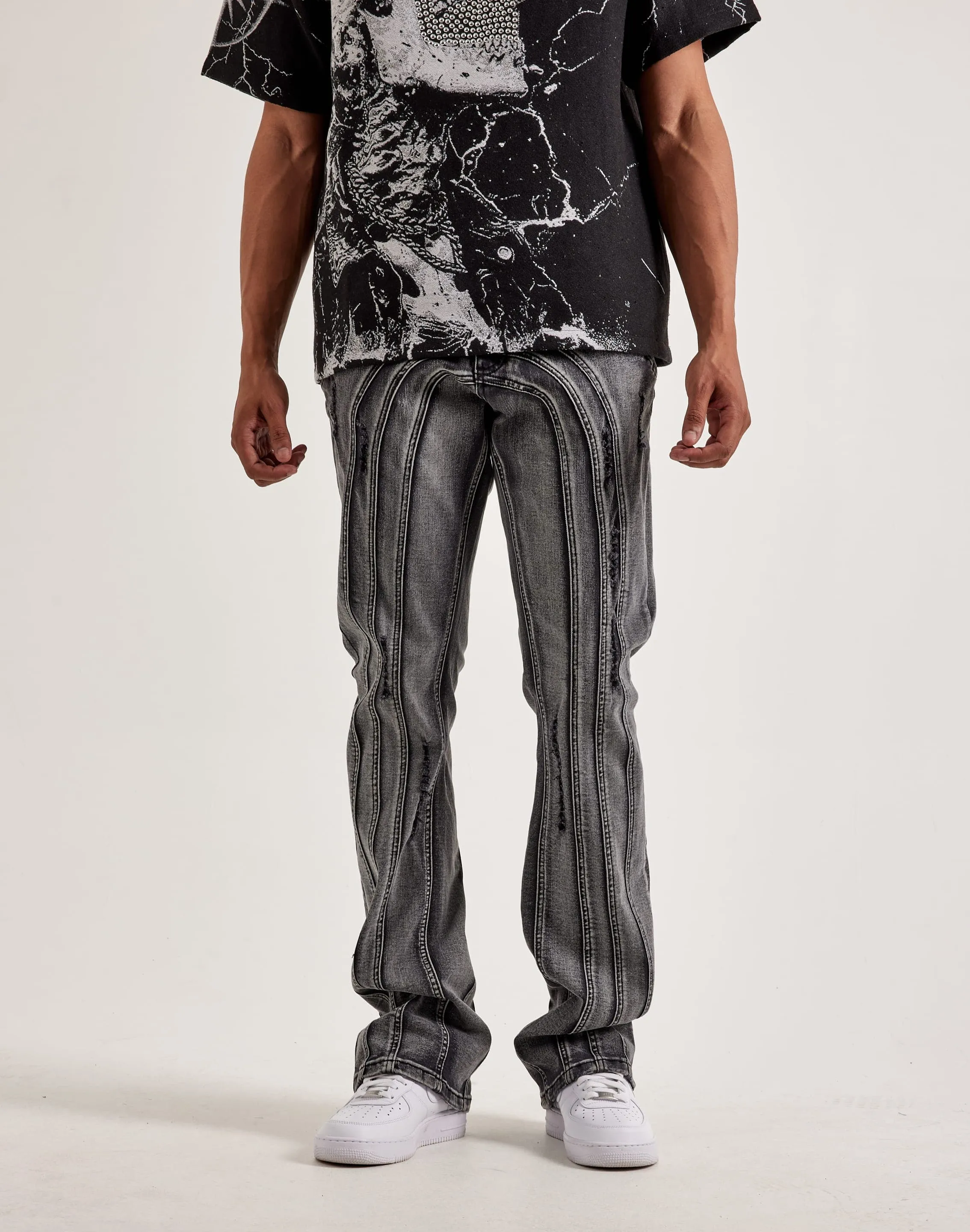 Kilogram Centric Moto Stacked Flare Jeans