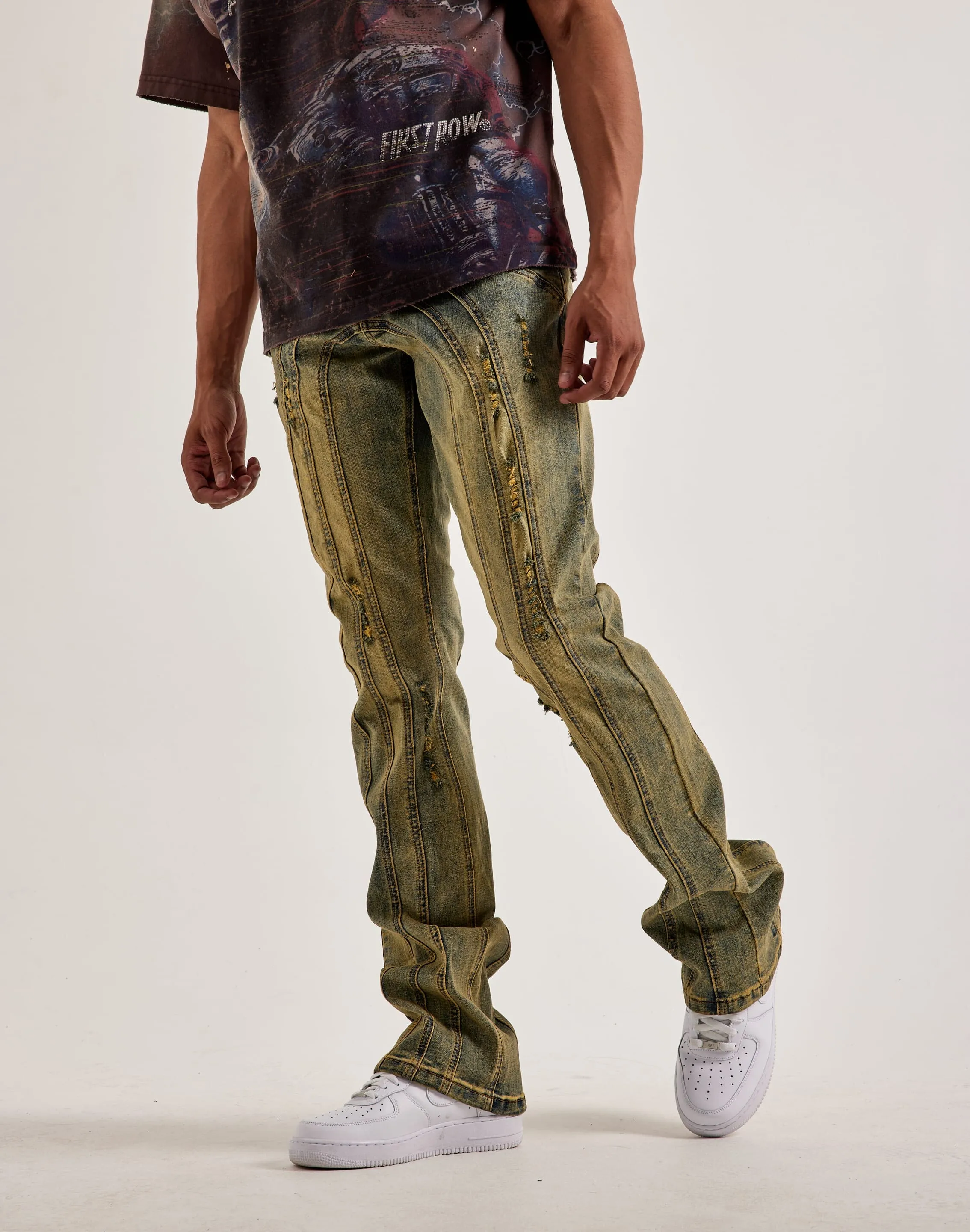Kilogram Centric Moto Stacked Flare Jeans