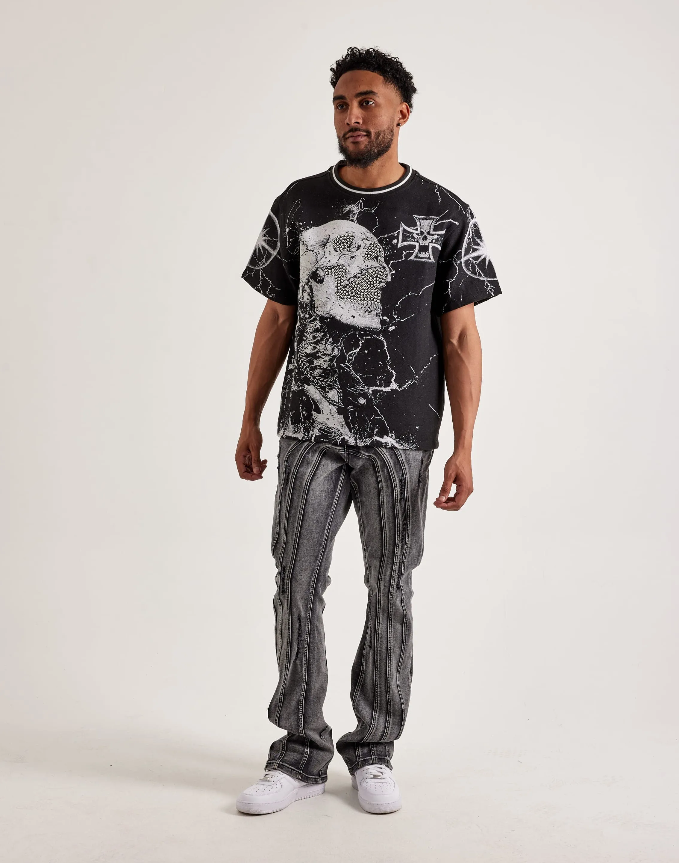 Kilogram Centric Moto Stacked Flare Jeans