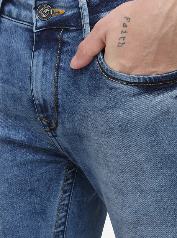 Light Blue Narrow Fit Solid Jeans | Greenfibre