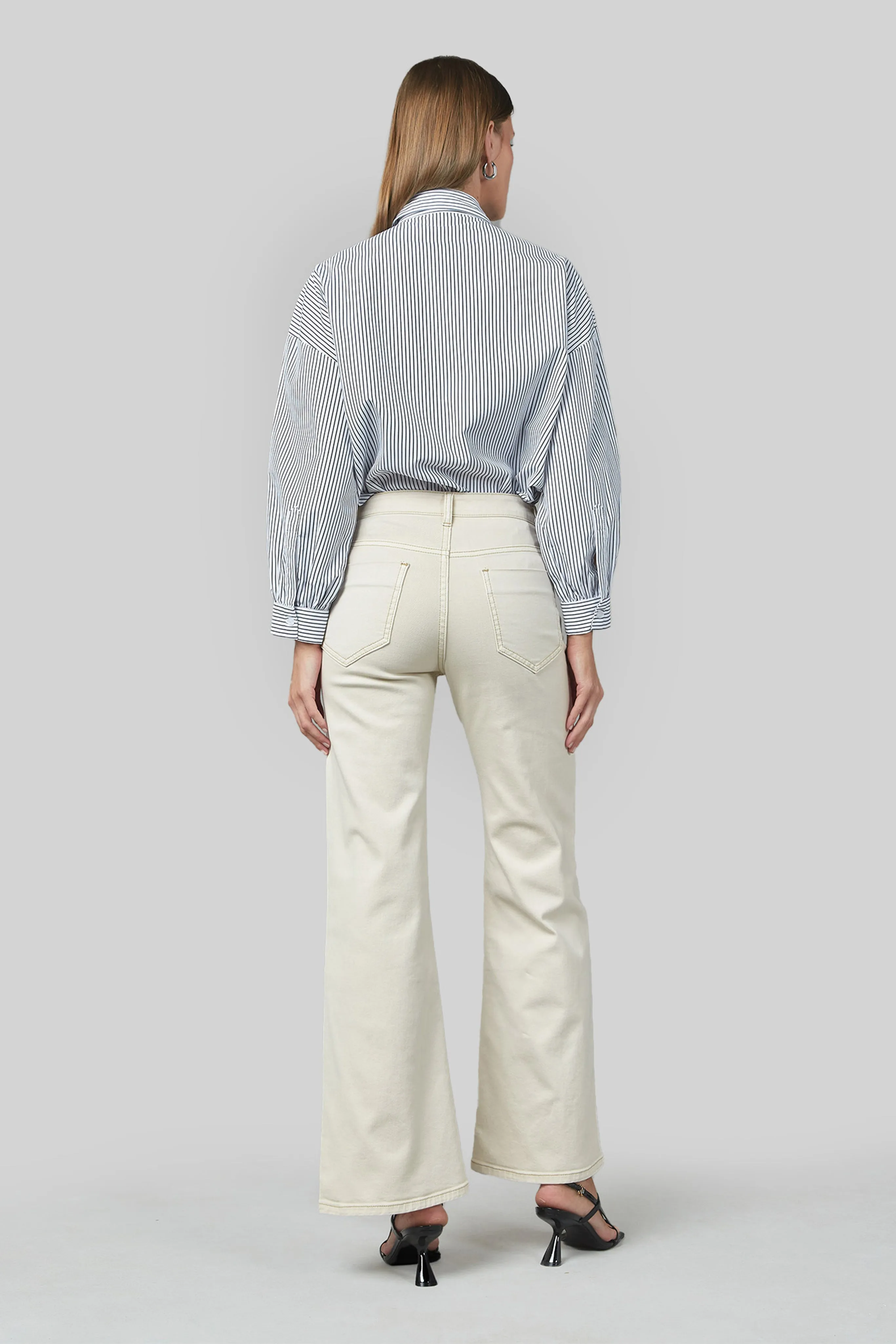 Marrie Cream Flare Wide Leg Jeans