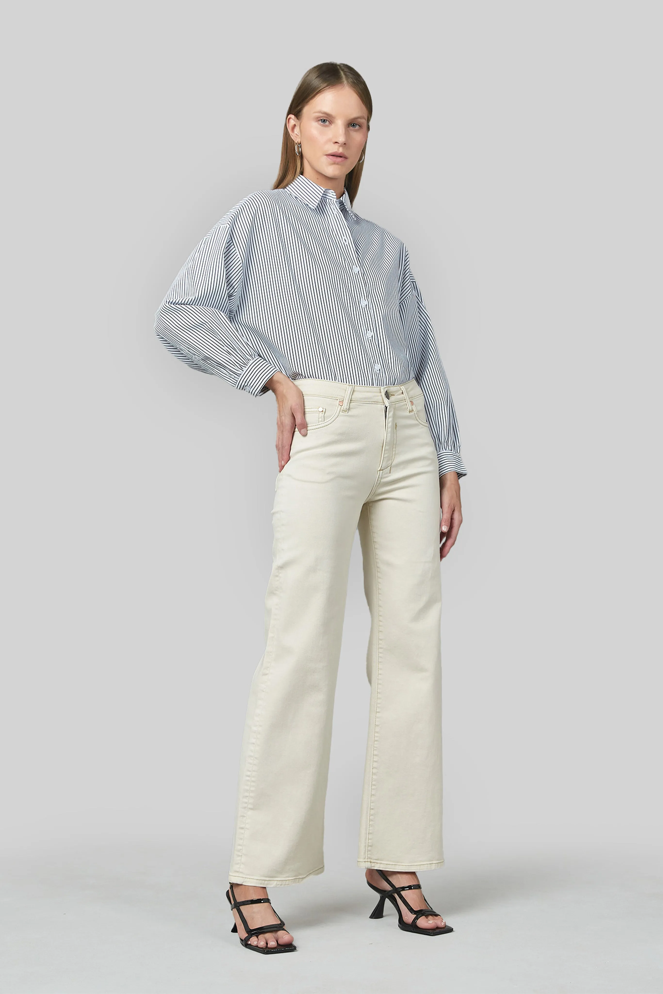 Marrie Cream Flare Wide Leg Jeans