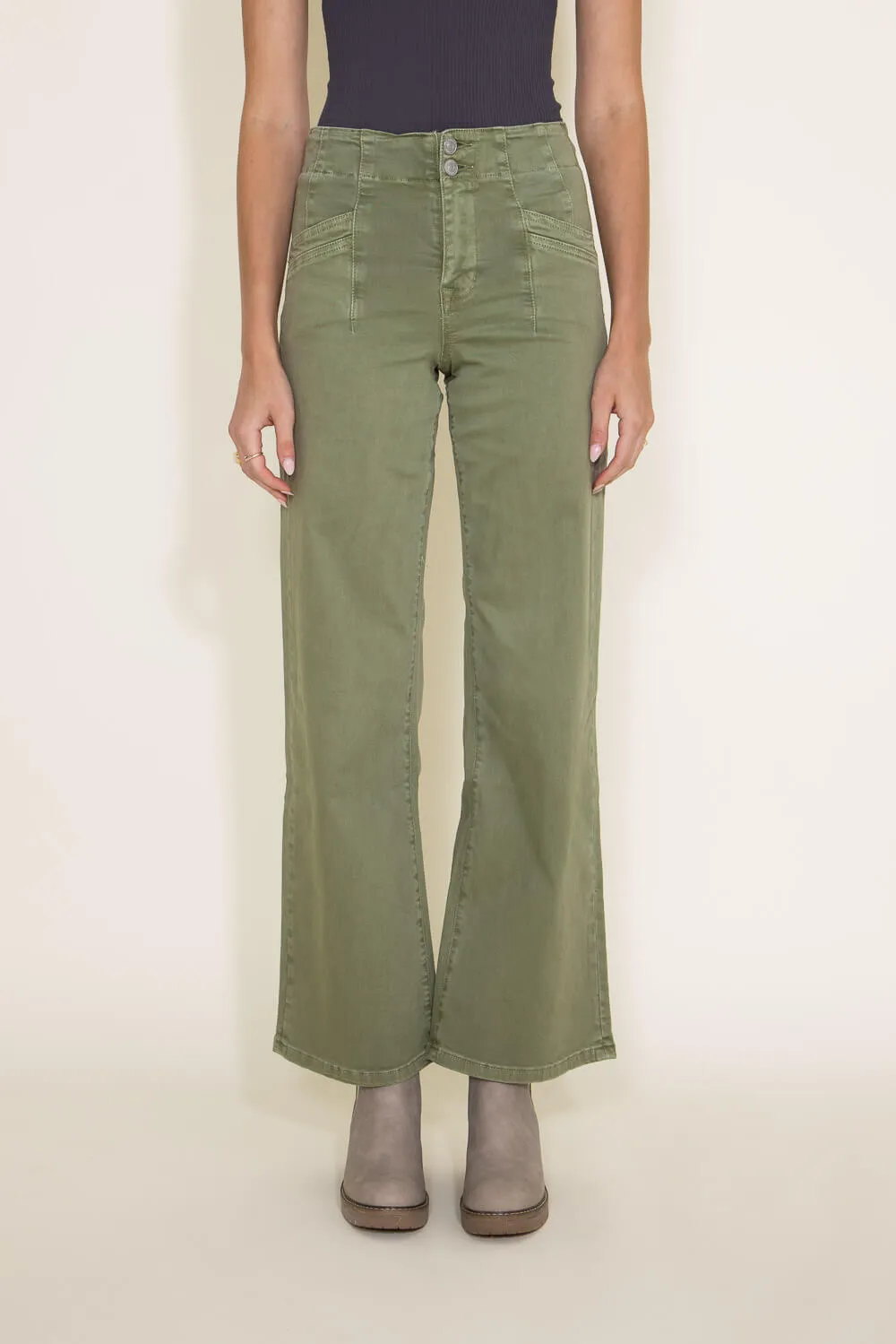 Mica High Rise Wide Leg Jeans for Women in Olive | MDP-W506OL