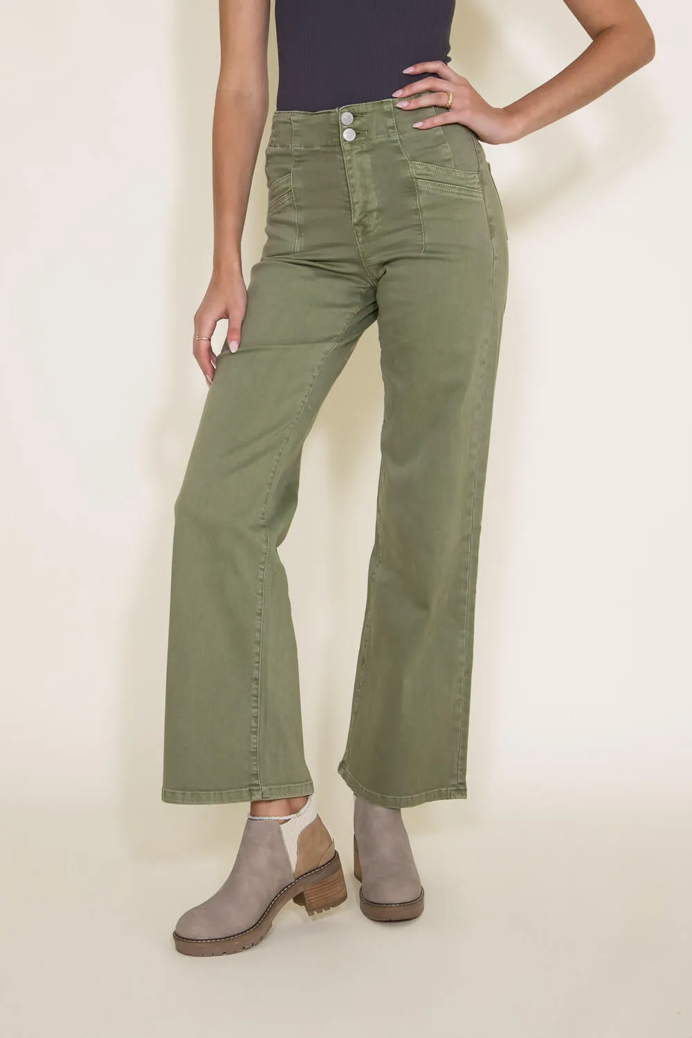 Mica High Rise Wide Leg Jeans for Women in Olive | MDP-W506OL