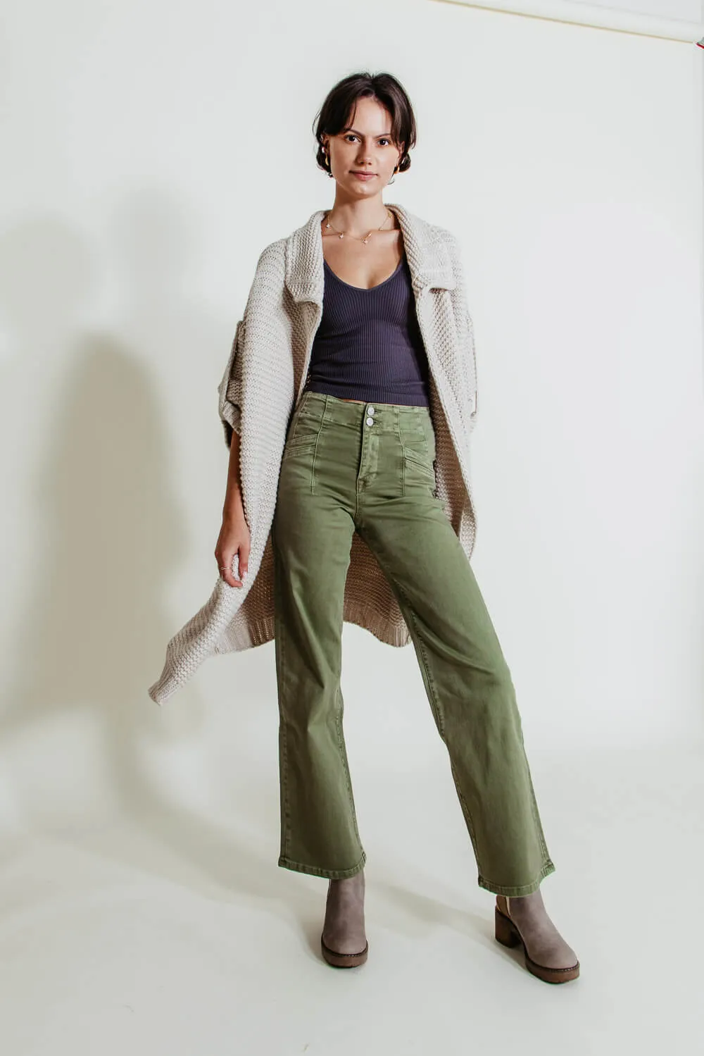 Mica High Rise Wide Leg Jeans for Women in Olive | MDP-W506OL