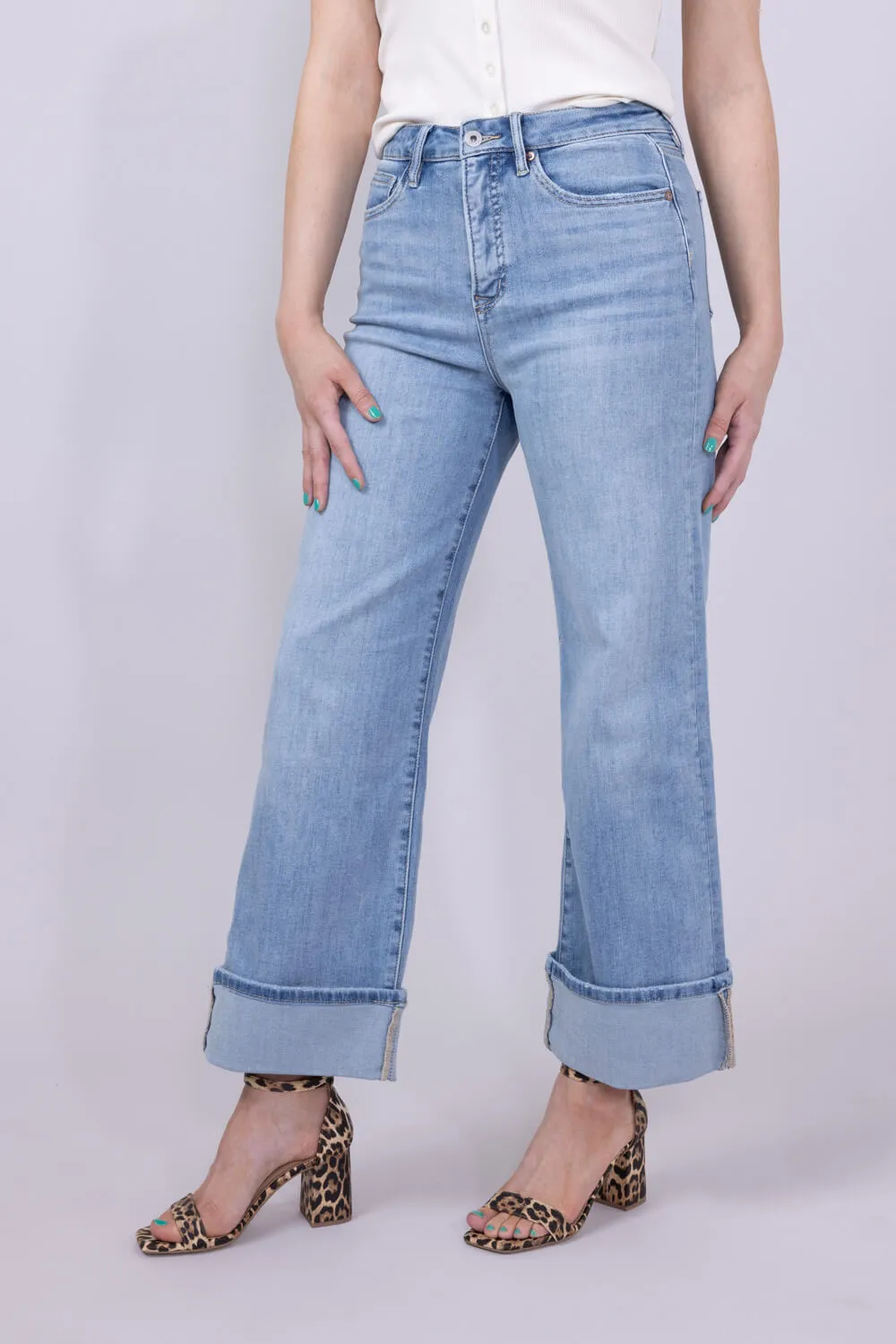 Mica Super High Rise Cuffed Wide Leg Jeans for Women | MTT-W3373LT