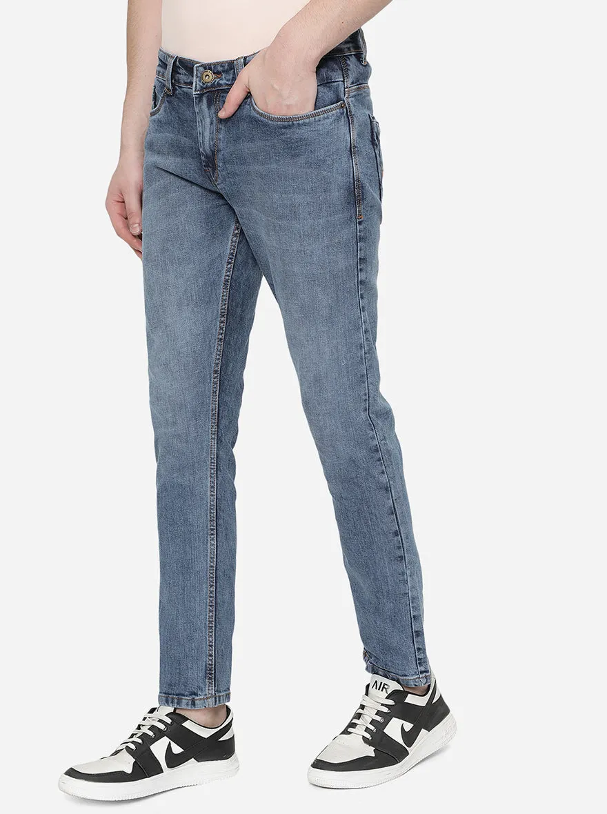 Mid Blue Washed Narrow Fit Jeans | Greenfibre