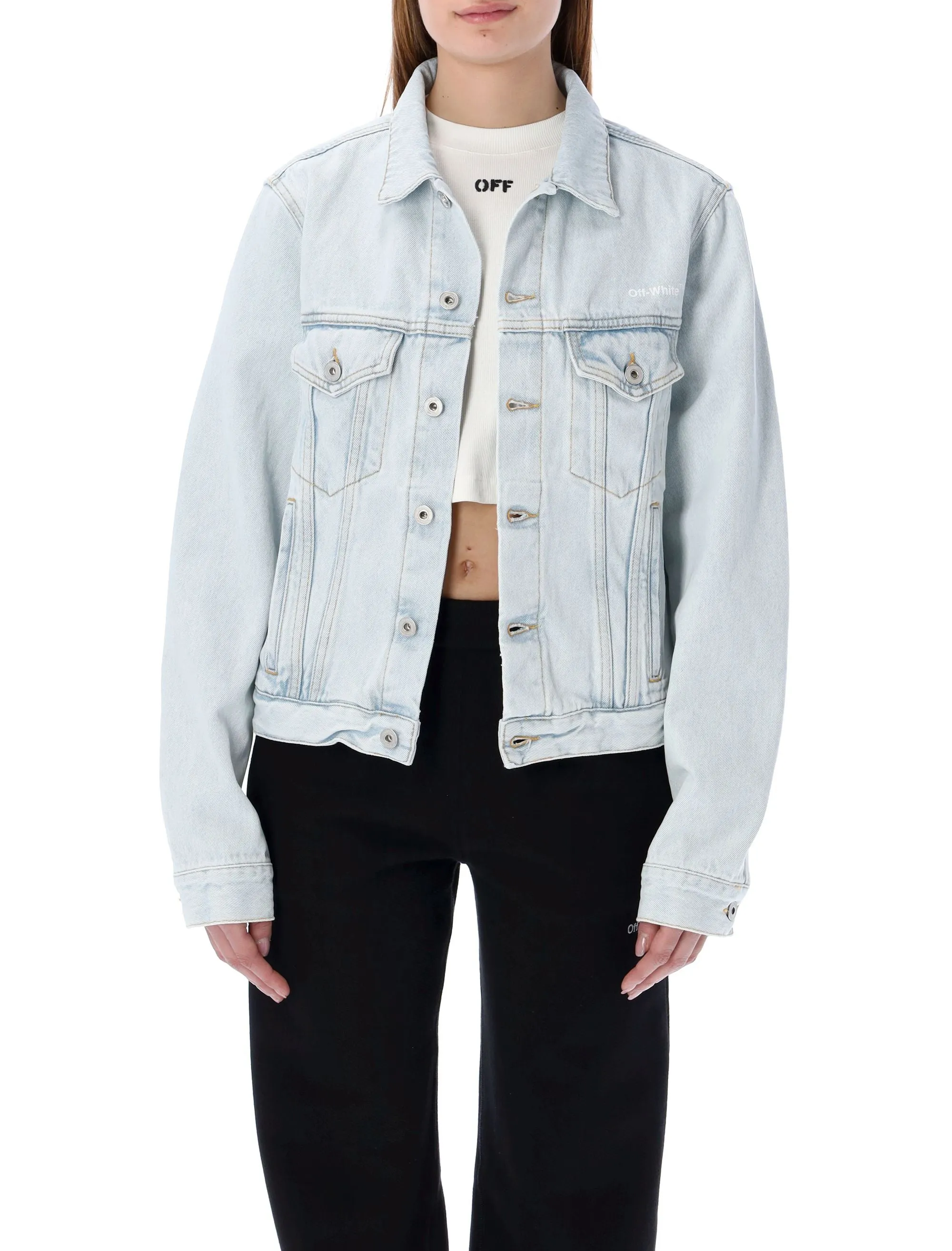 Off-White Diag Printed Buttoned Denim Jacket