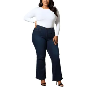 Plus Womens Pintuck Denim Wide Leg Jeans