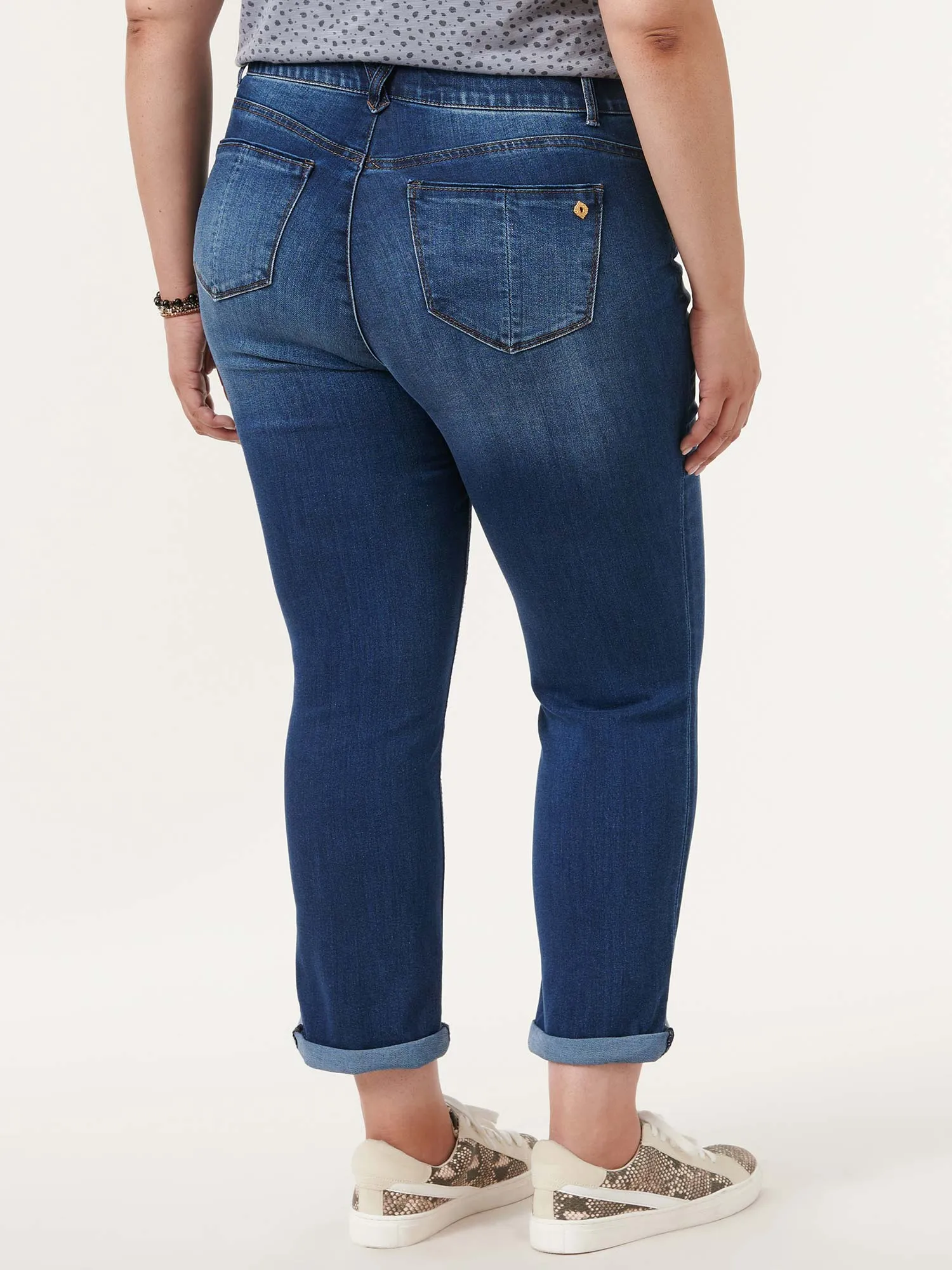 "Ab"solution® Blue Denim Cuffed Plus Girlfriend Jeans