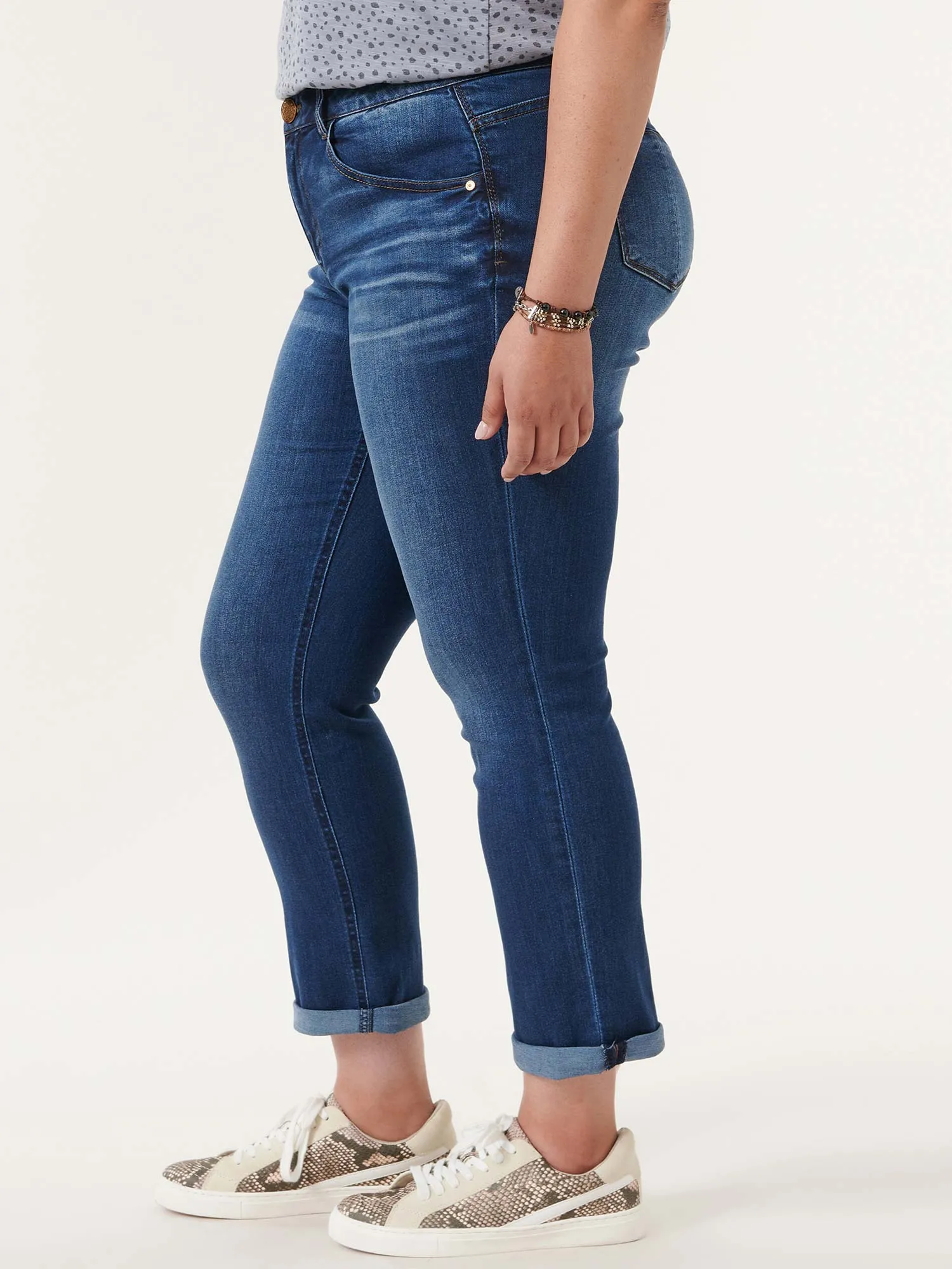 "Ab"solution® Blue Denim Cuffed Plus Girlfriend Jeans