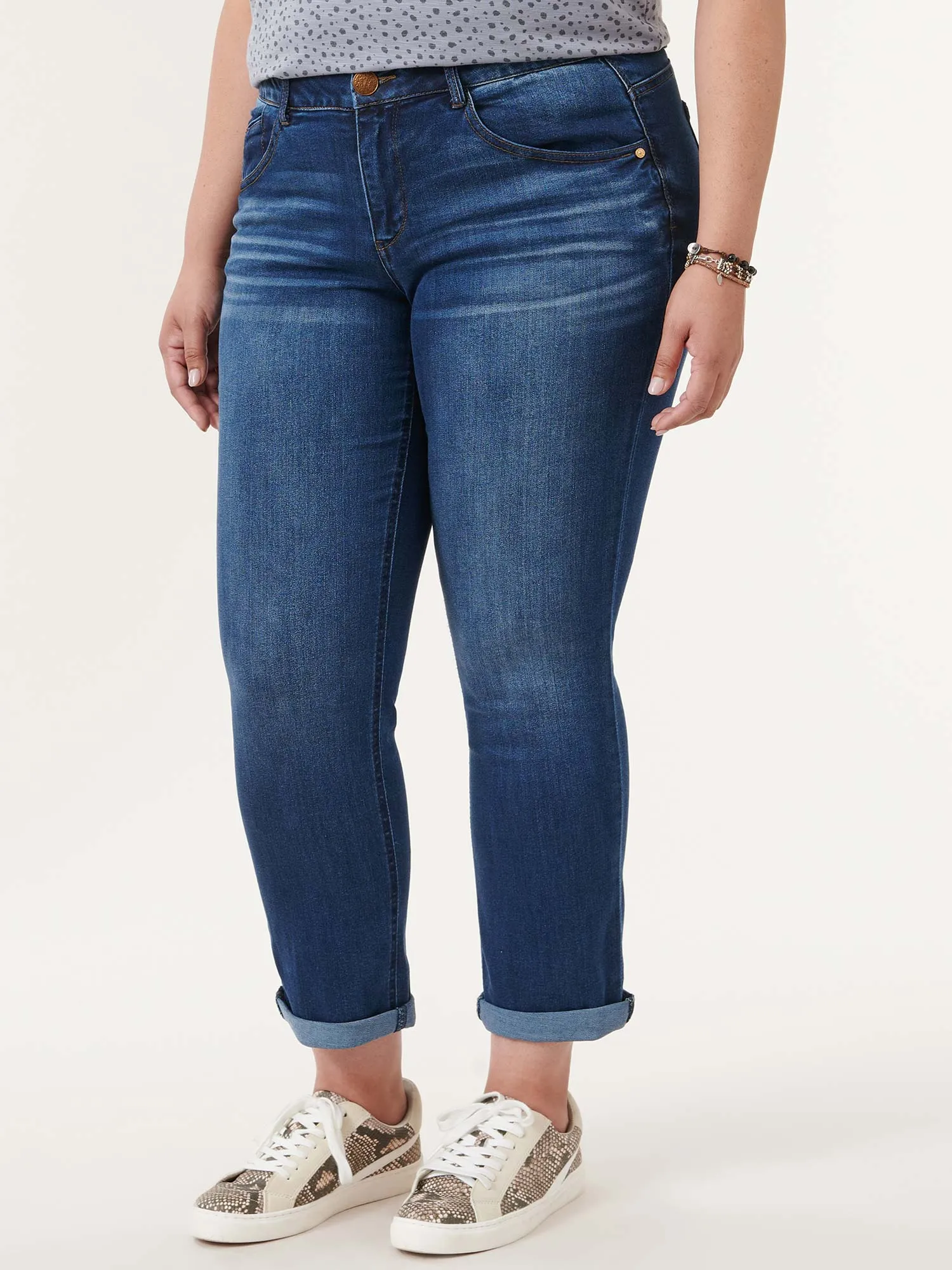 "Ab"solution® Blue Denim Cuffed Plus Girlfriend Jeans