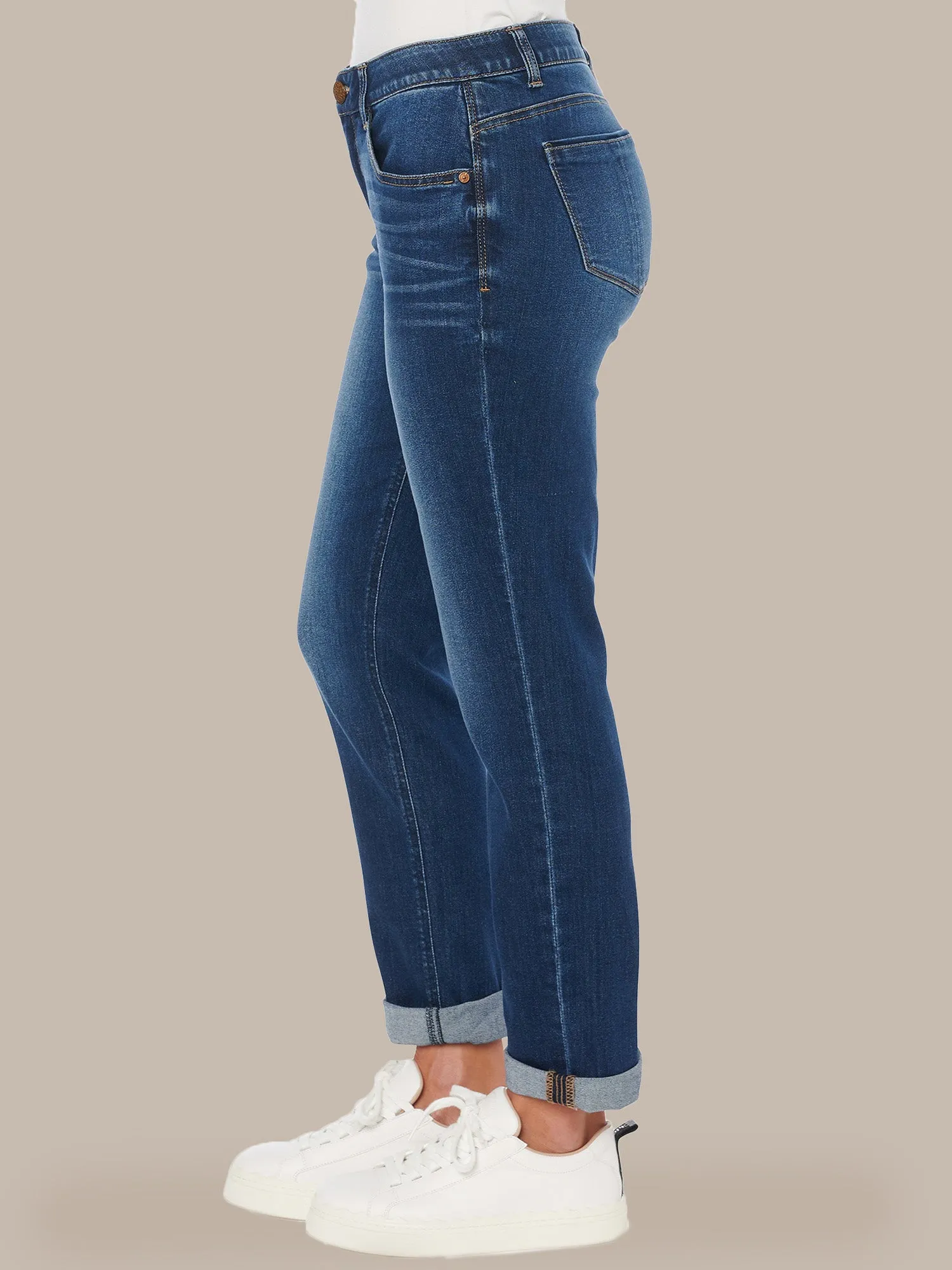 "Ab"solution® Cuffed Blue Denim Girlfriend Jean