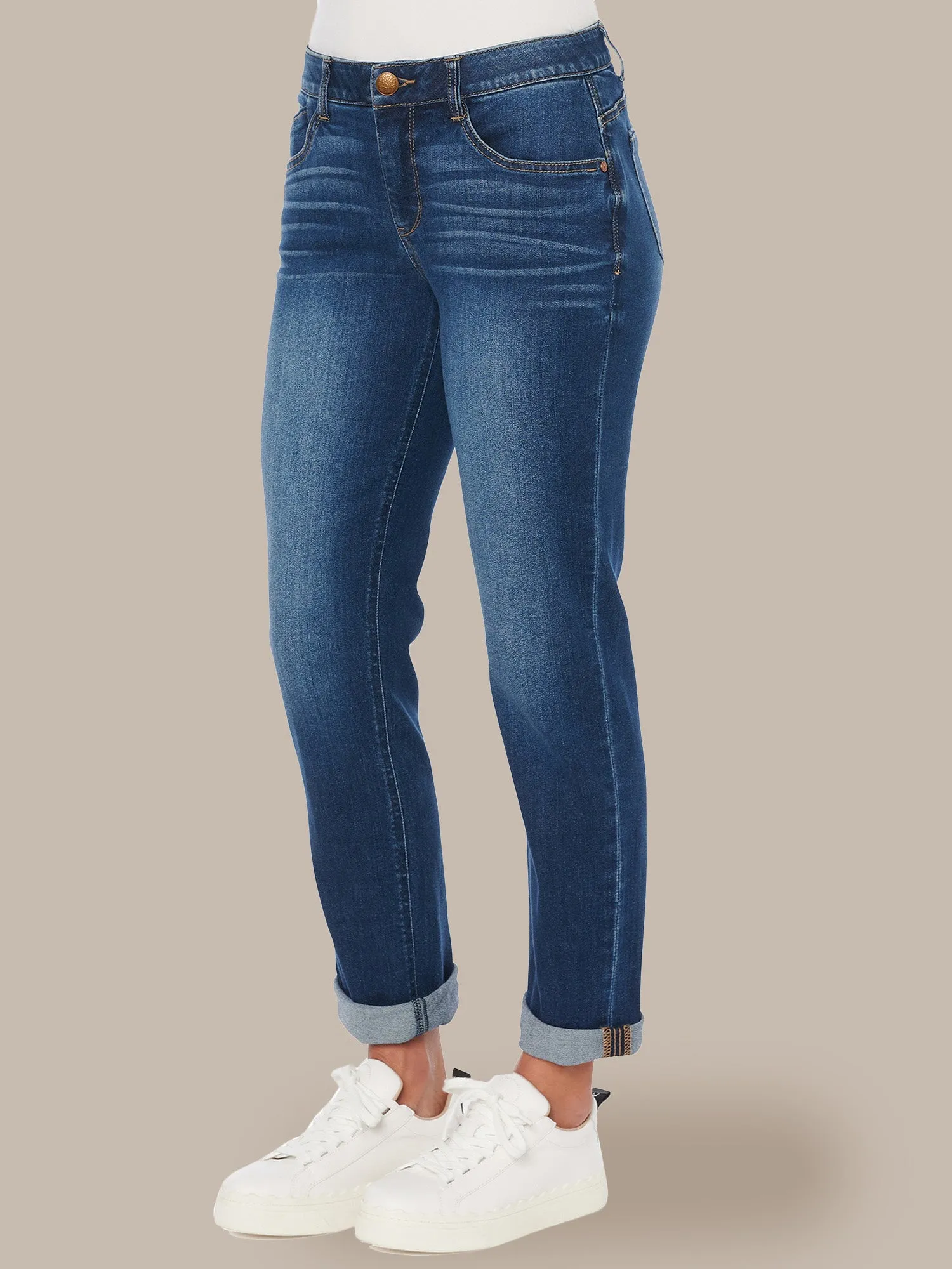 "Ab"solution® Cuffed Blue Denim Girlfriend Jean