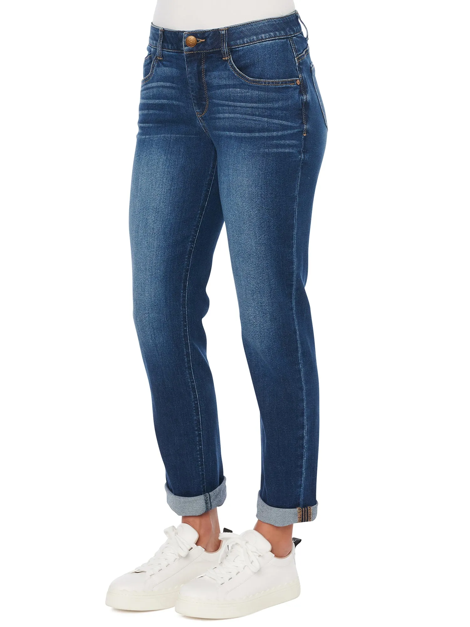 "Ab"solution® Cuffed Blue Denim Petite Girlfriend Jeans
