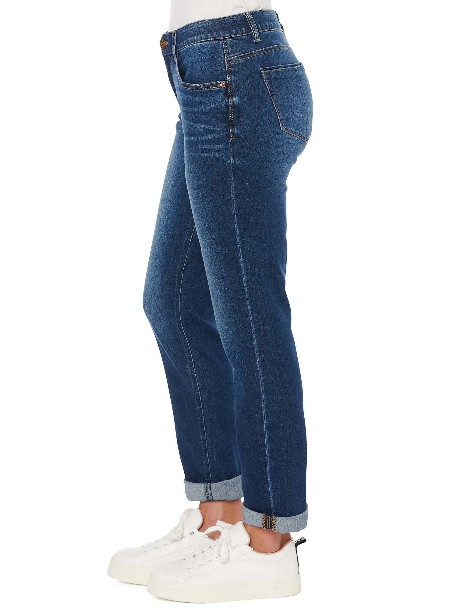 "Ab"solution® Cuffed Blue Denim Petite Girlfriend Jeans