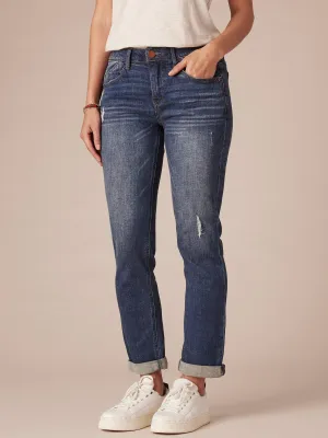 "Ab"solution® Cuffed Blue Distressed Denim Girlfriend Jeans
