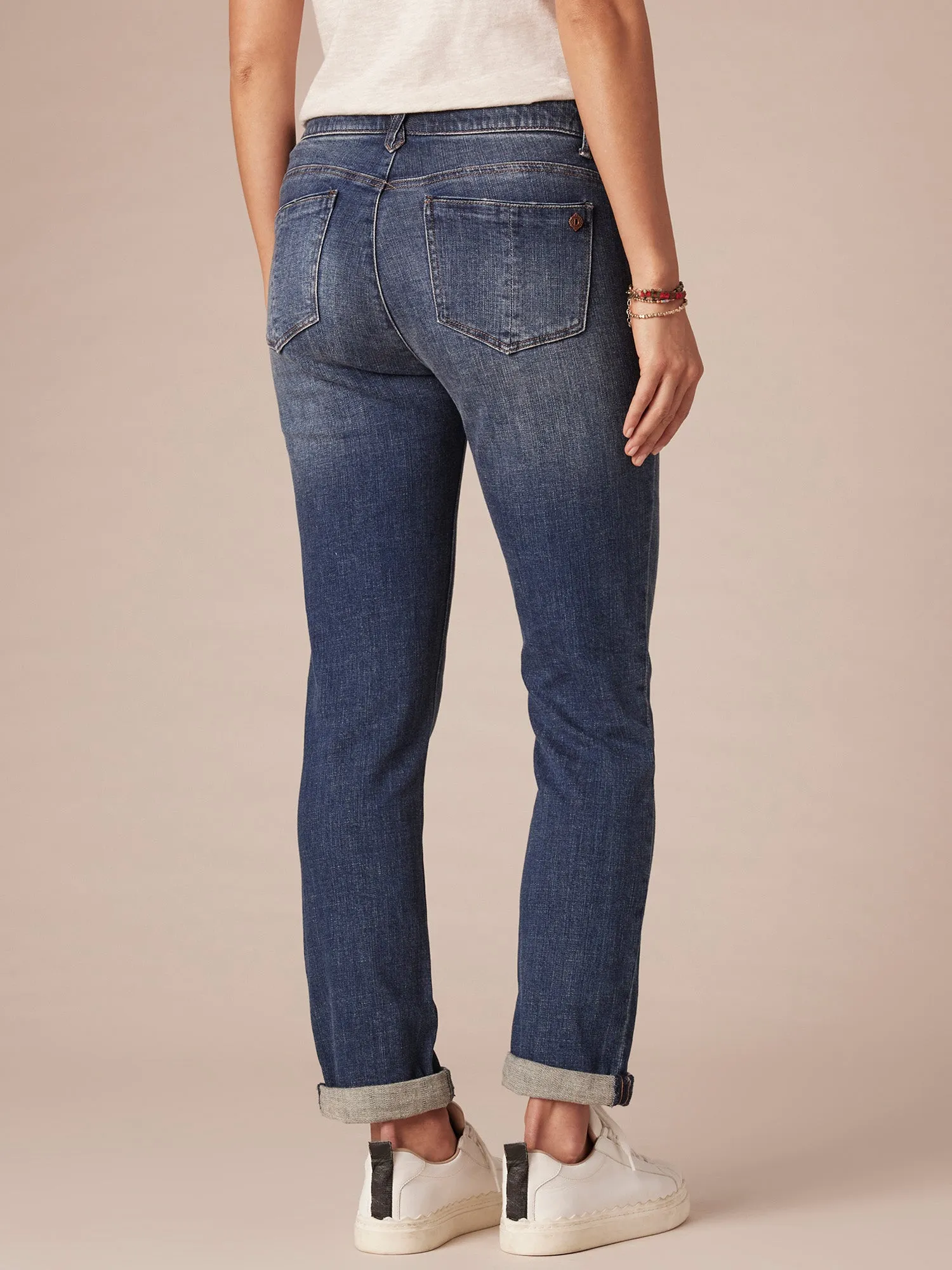 "Ab"solution® Cuffed Blue Distressed Denim Girlfriend Jeans