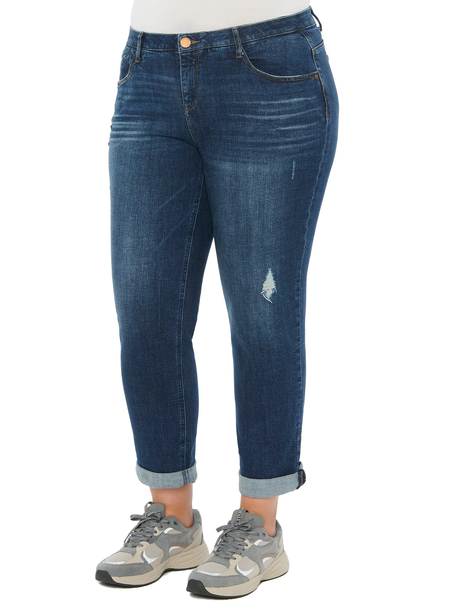 "Ab"solution® Distressed Blue Girlfriend Plus Jeans