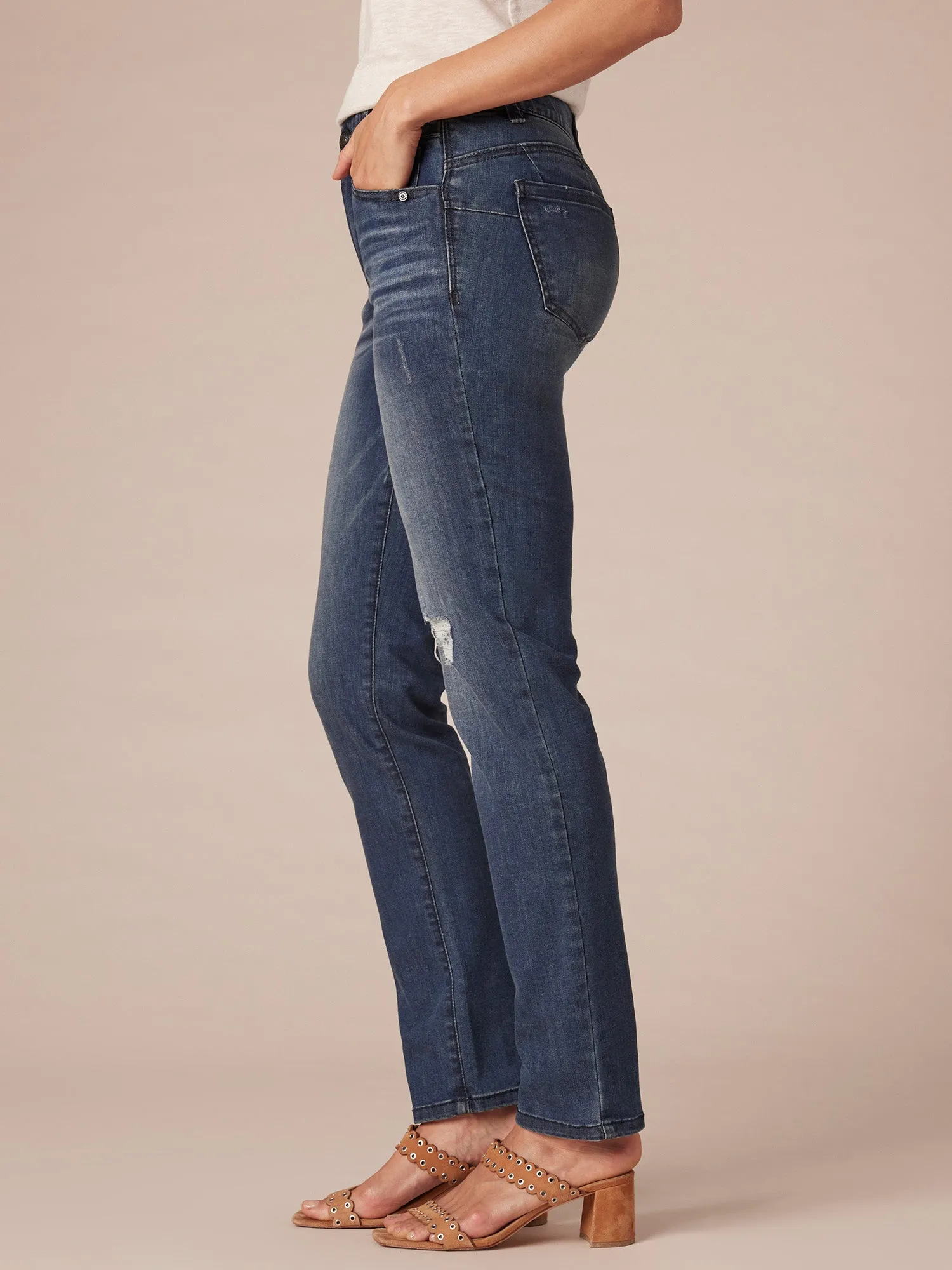"Ab"solution® Distressed Blue Vintage Denim Straight Leg Jeans