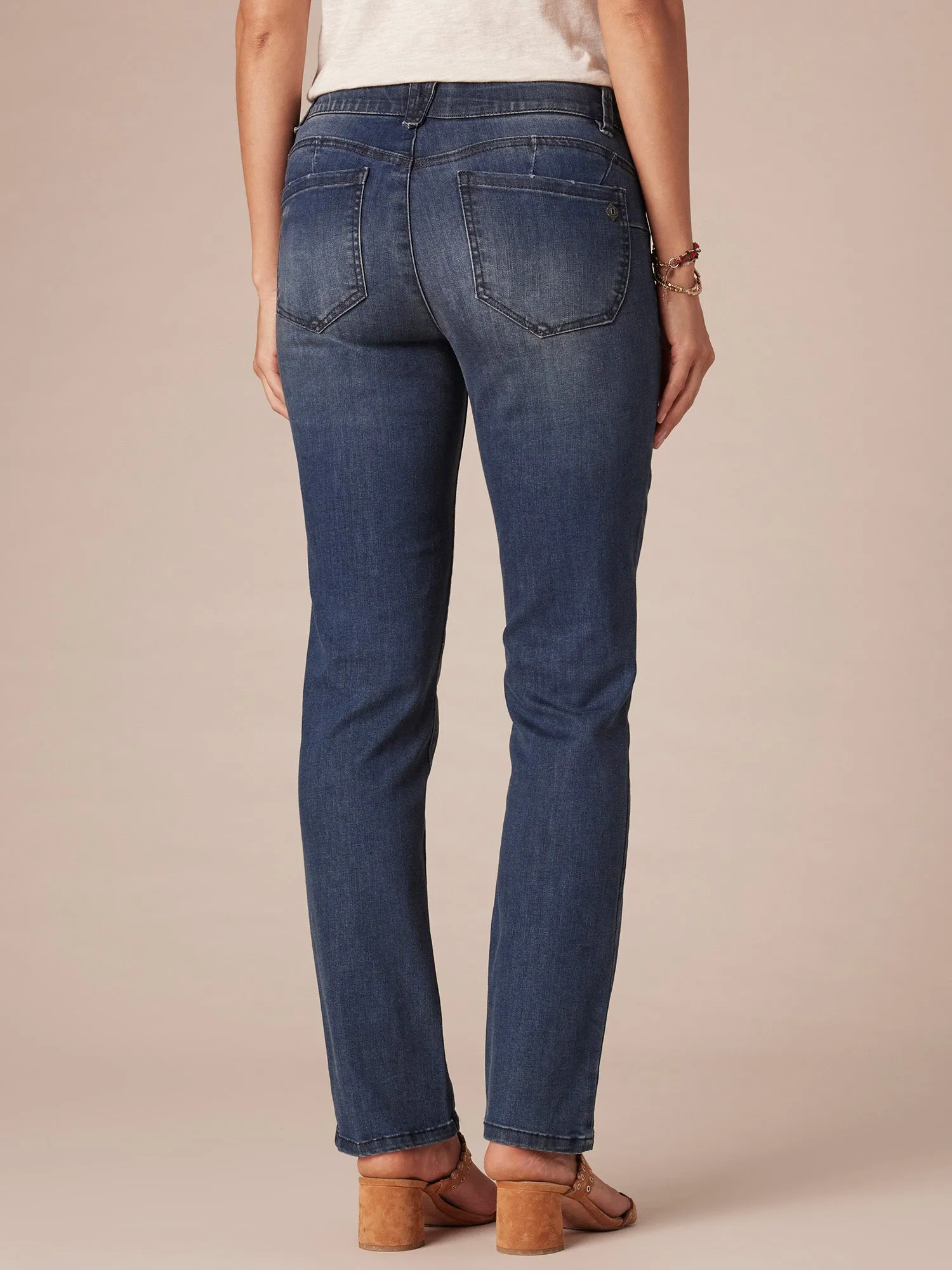 "Ab"solution® Distressed Blue Vintage Denim Straight Leg Jeans