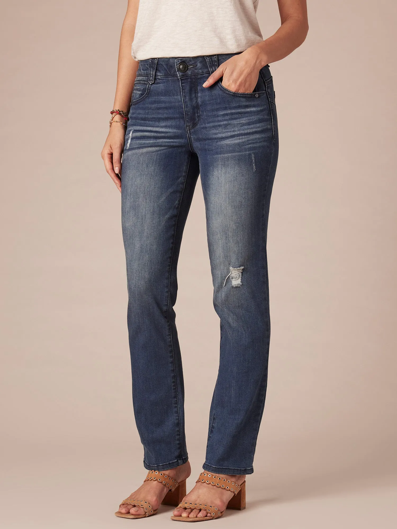 "Ab"solution® Distressed Blue Vintage Denim Straight Leg Jeans