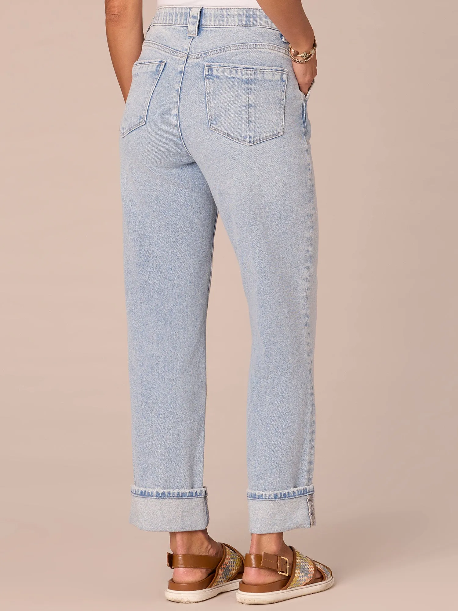 "Ab"solution High Rise Boyfriend Plus Size Jeans with Roll Cuff