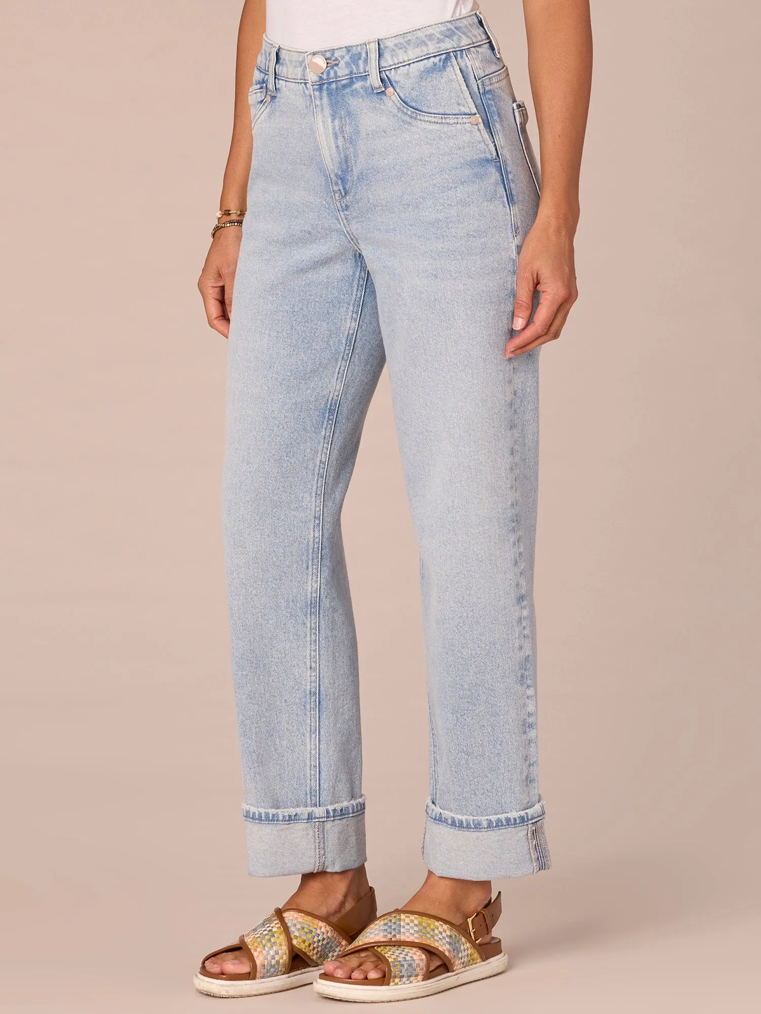 "Ab"solution High Rise Boyfriend Plus Size Jeans with Roll Cuff