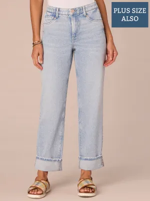 "Ab"solution High Rise Boyfriend Plus Size Jeans with Roll Cuff