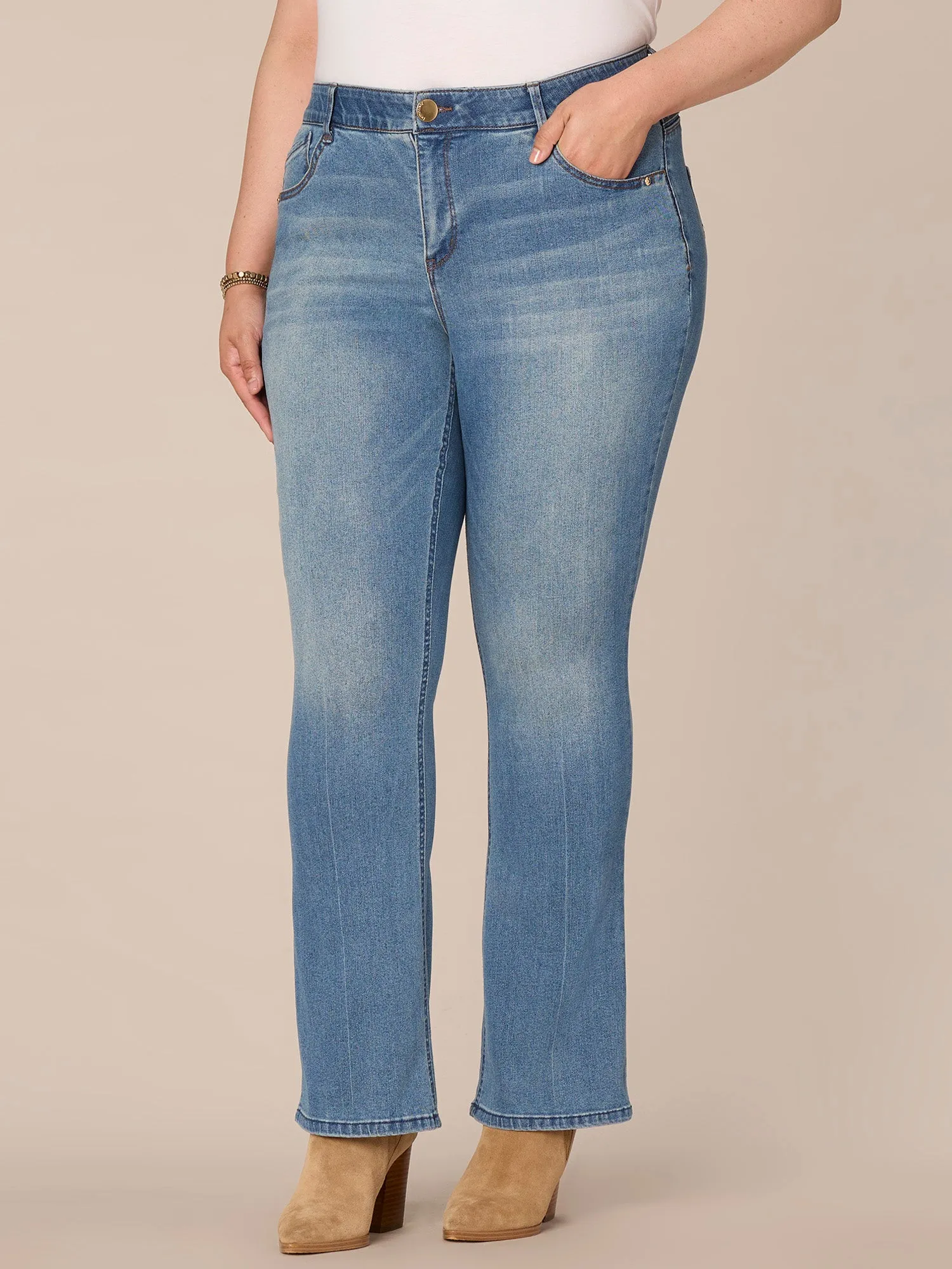 "Ab"solution High Rise Cascading D Itty Bitty Boot Plus Size Jeans