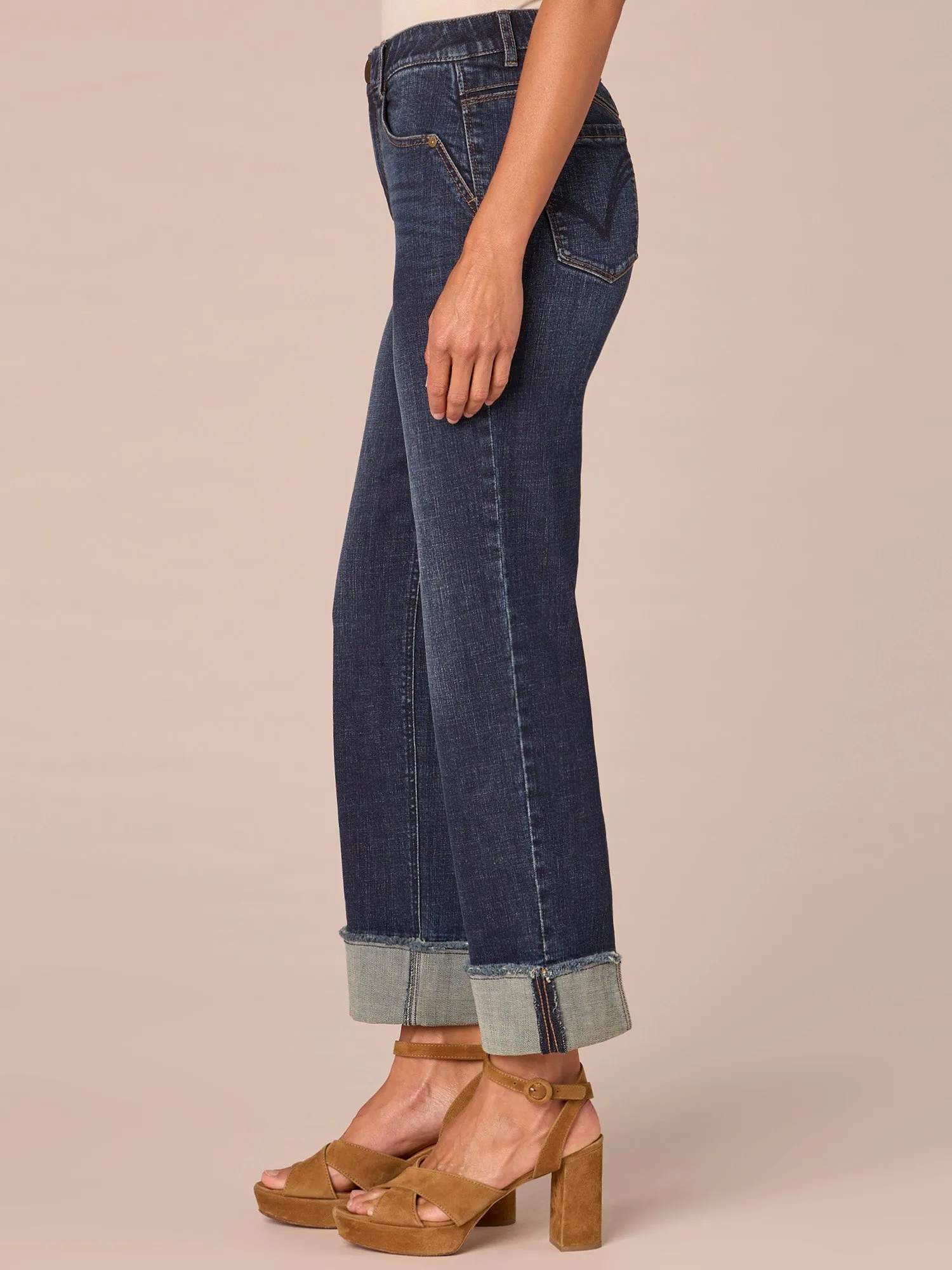 "Ab"solution High Rise Cascading "D" Boyfriend Jeans with Fray Cuff