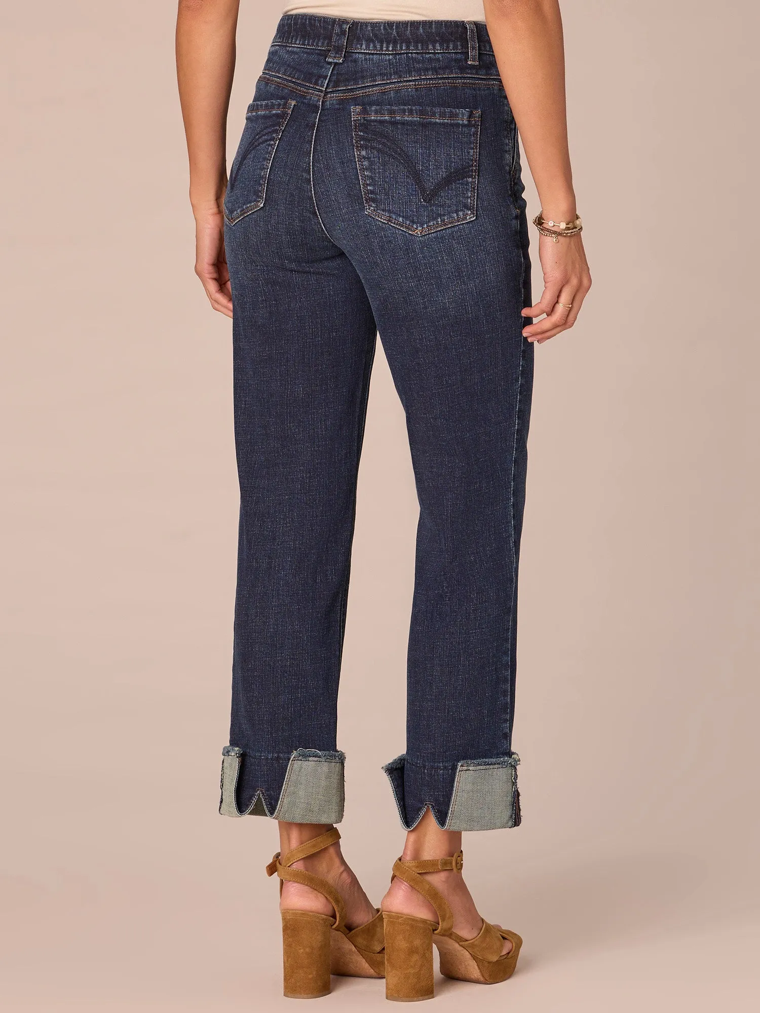 "Ab"solution High Rise Cascading "D" Boyfriend Jeans with Fray Cuff
