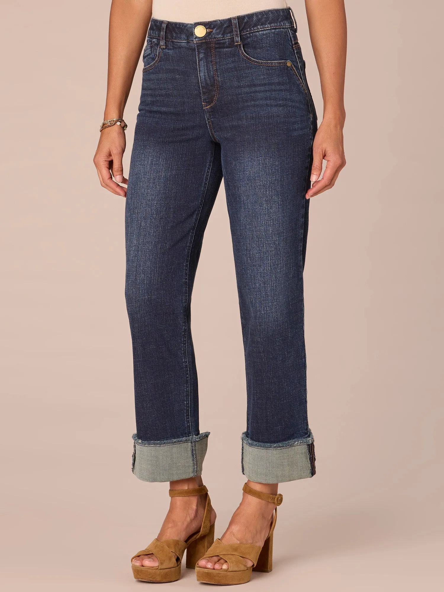 "Ab"solution High Rise Cascading "D" Boyfriend Jeans with Fray Cuff