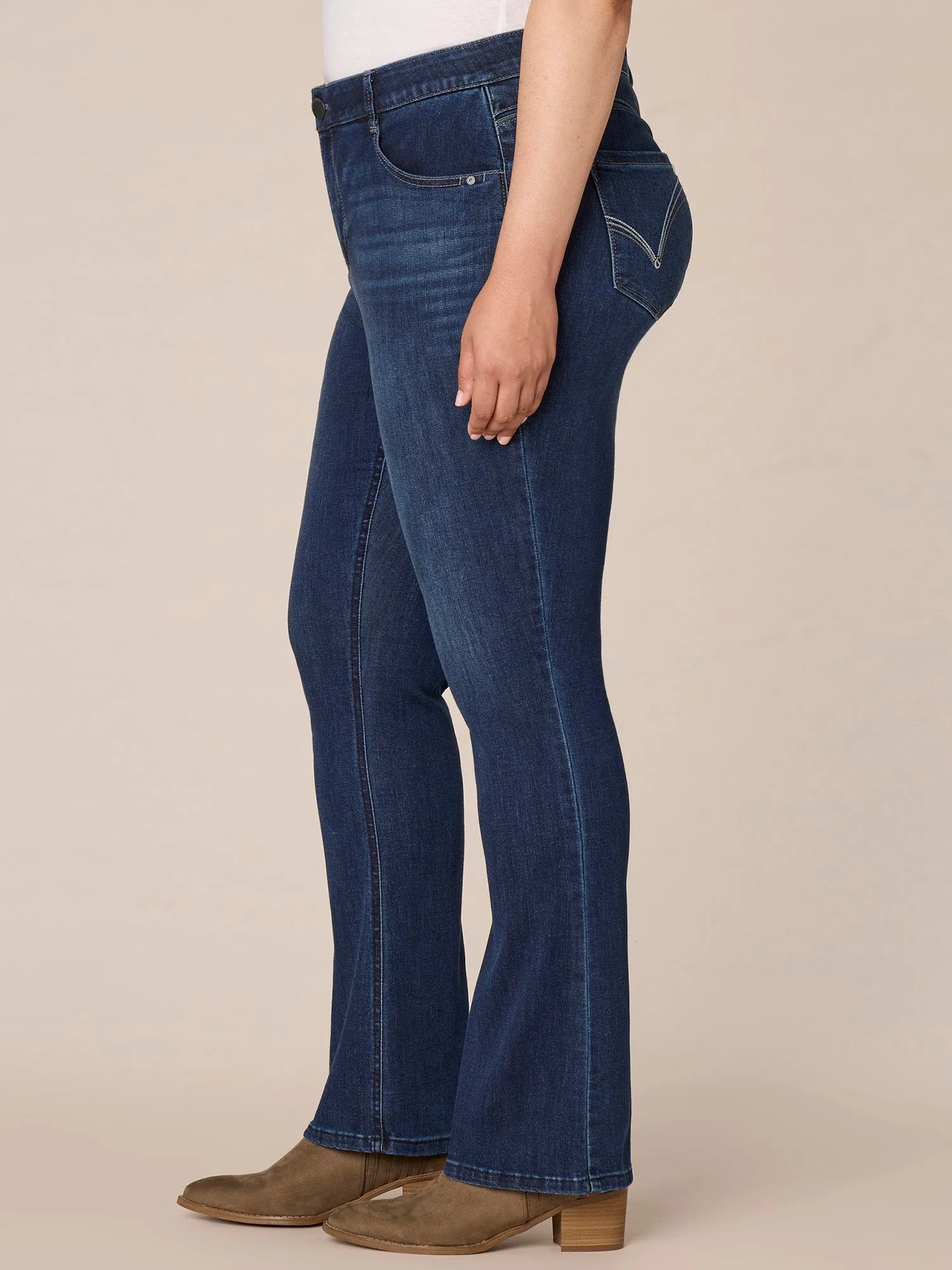 "Ab"solution High Rise Cascading "D" Itty Bitty Boot Plus Size Jeans