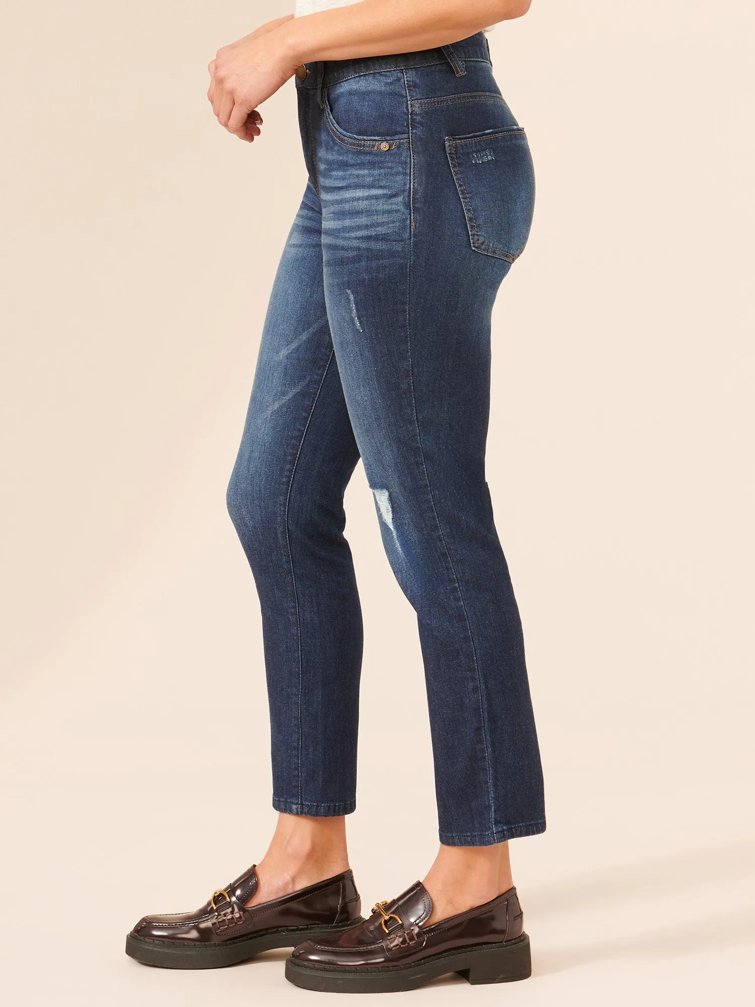 "Ab"solution® High Rise Distressed Blue Denim Skinny Jeans