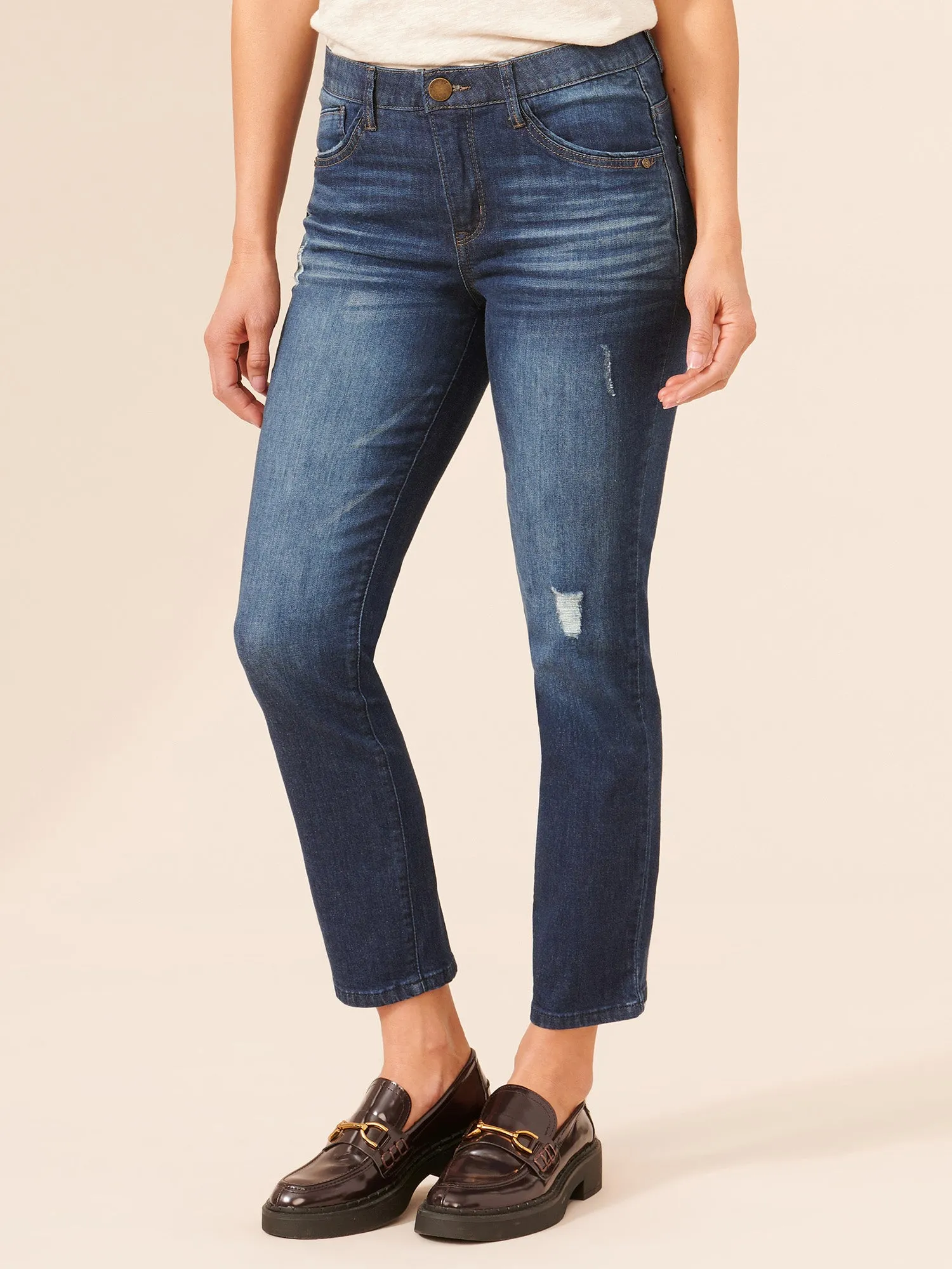 "Ab"solution® High Rise Distressed Blue Denim Skinny Jeans