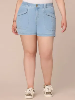 "Ab"solution High Rise Double Button Utility Plus Size Shorts