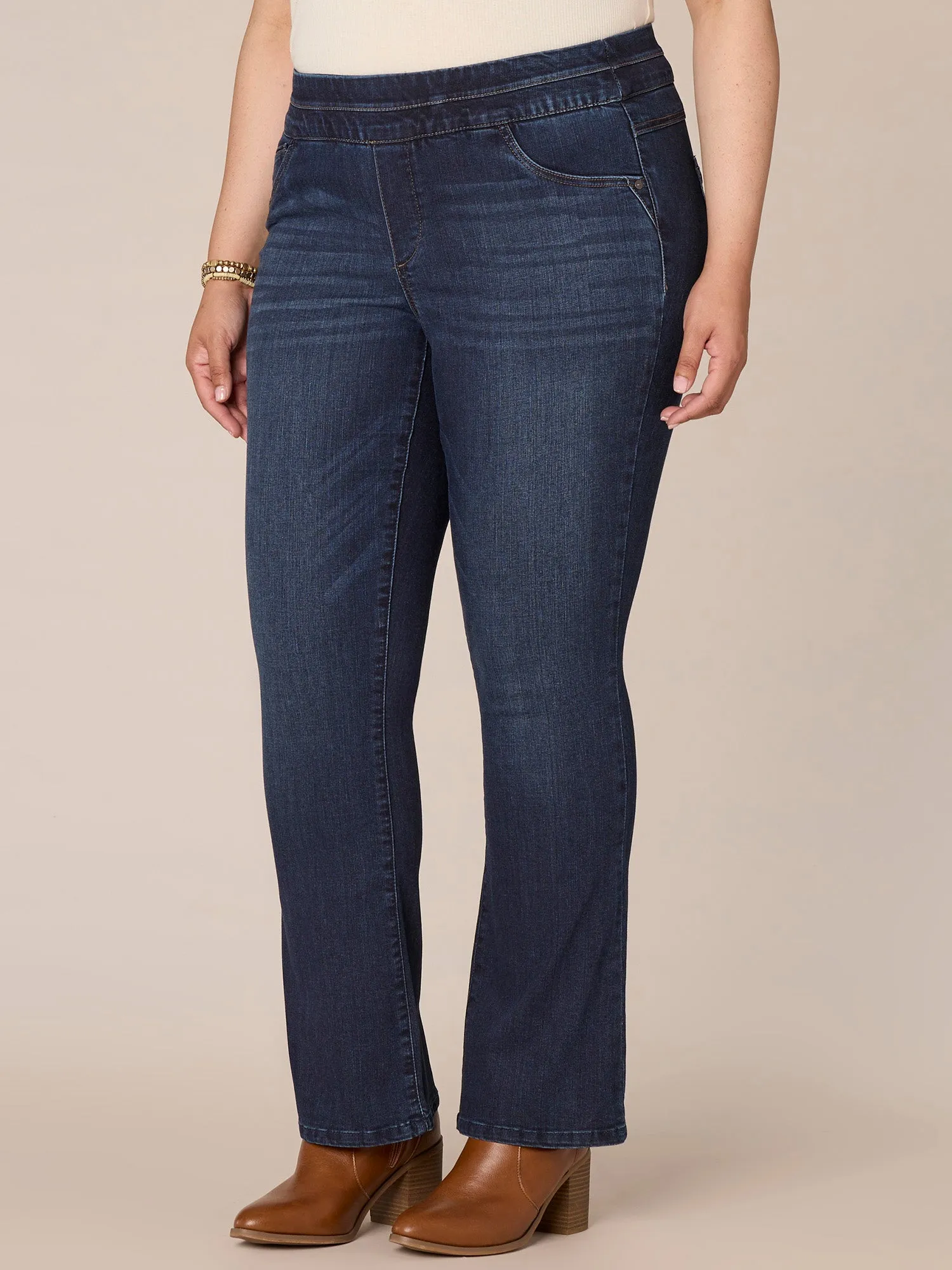"Ab"solution High Rise Itty Bitty Boot Glider Plus Size Jeans